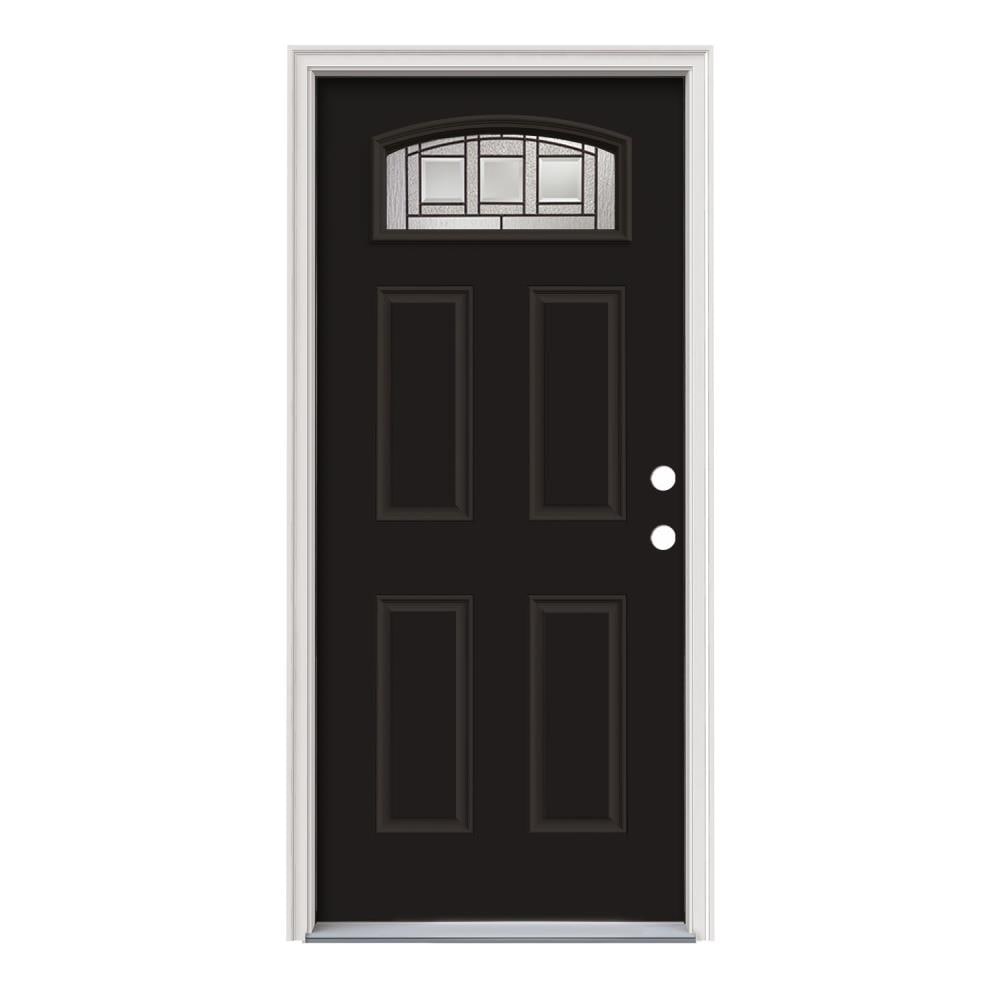 JELD-WEN LOWOLJW167600375 Craftsman 36-in x 80-in x 4-9/16-in Steel 1/4 Lite Left-Hand Inswing Eclipse Painted Prehung Front Door with Brickmould Insulating Core