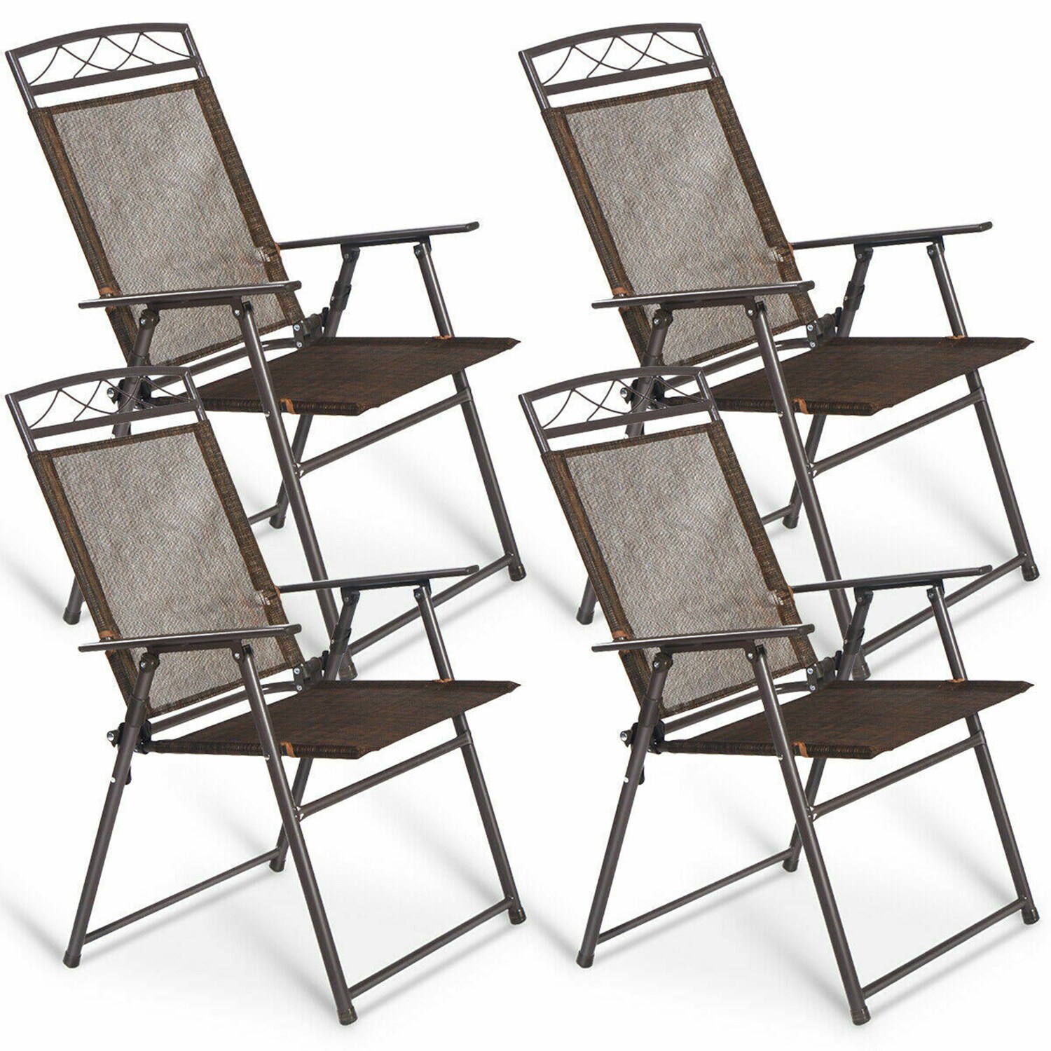 WELLFOR OUG52894 Set of 4 Brown Steel Frame Stationary Conversation Chair with Brown Woven Seat