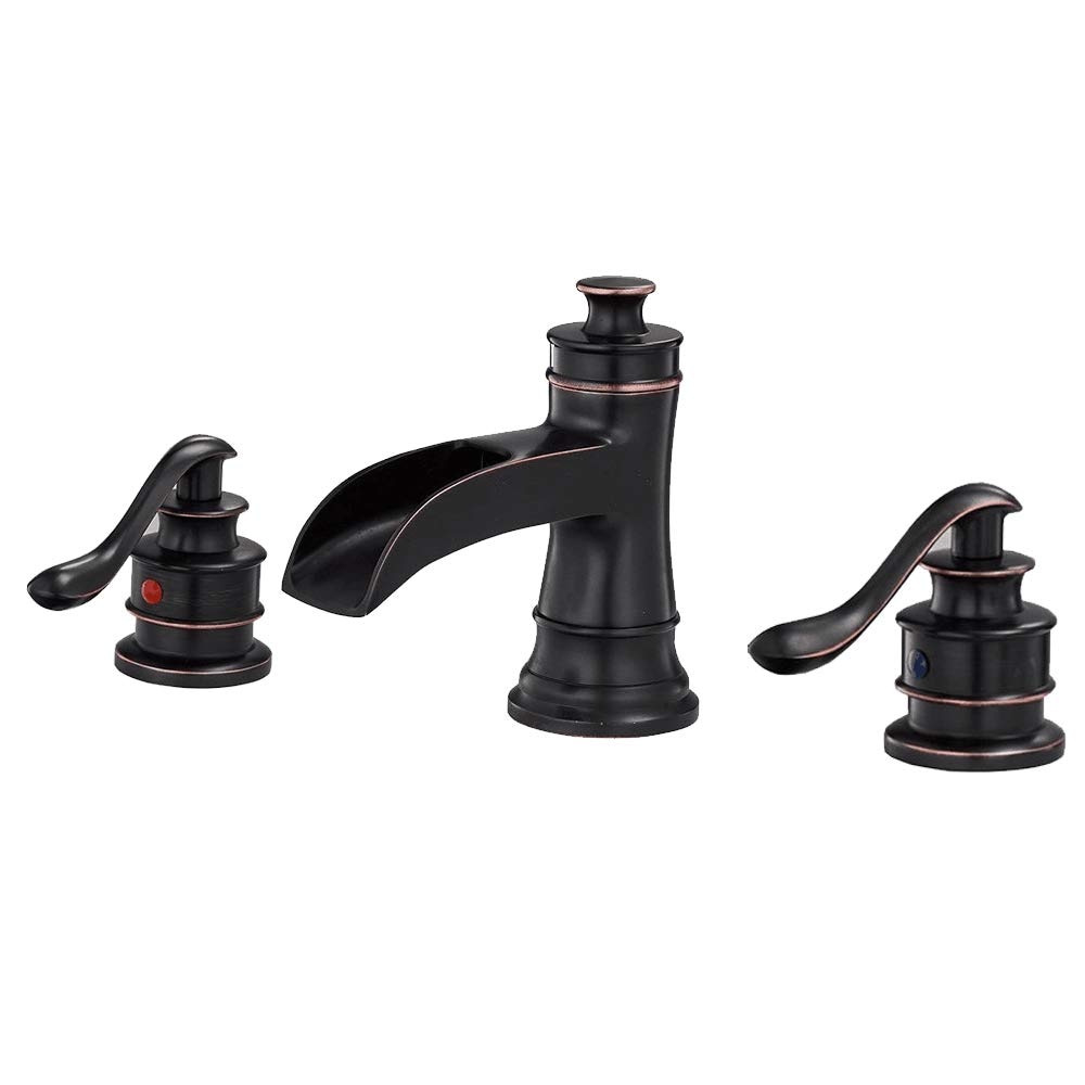 BWE A-96556-ORB-S Oil Rubbed Bronze Widespread 2-handle WaterSense Waterfall Commercial/Residential Handle Bathroom Sink Faucet