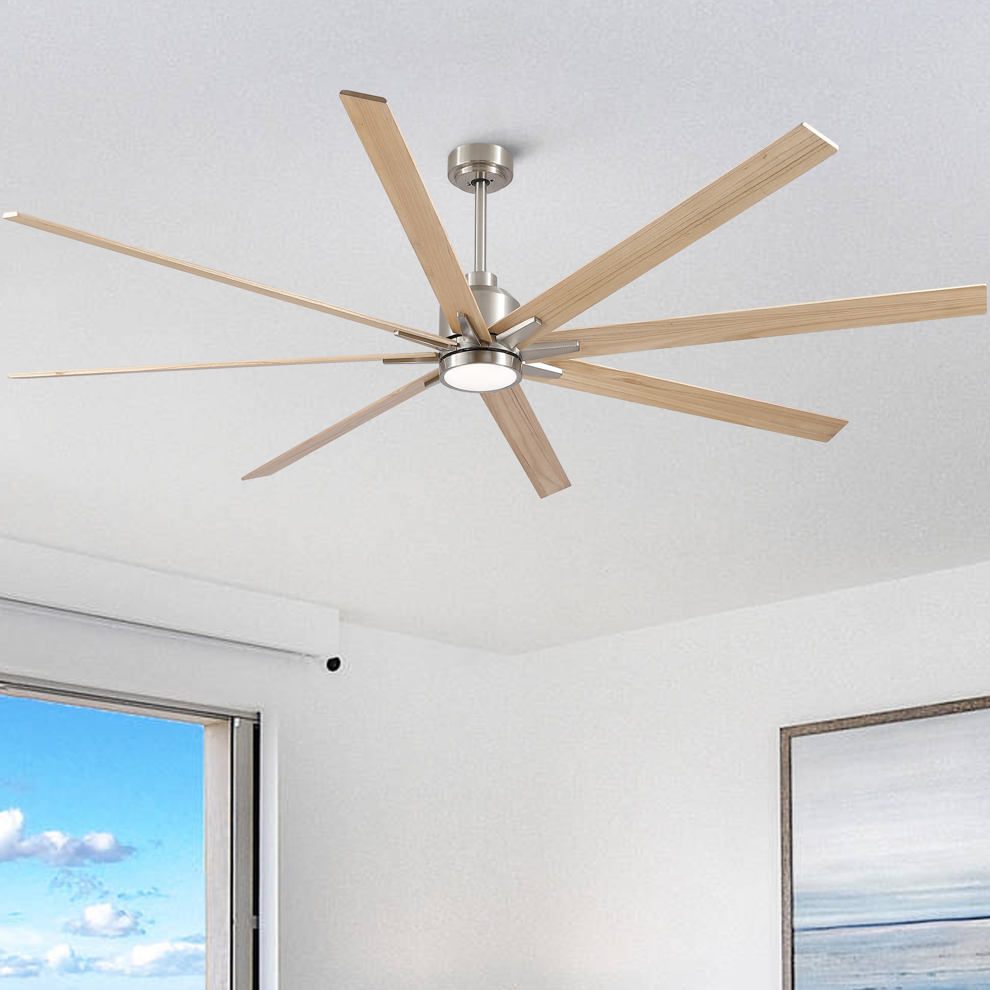 YUHAO LSDC1179SN84 Heekcaa 84-in Color-Changing Integrated LED Outdoor Nickel with Brushed Blades Ceiling Fan With Light and Remote ( 8 -Blade )