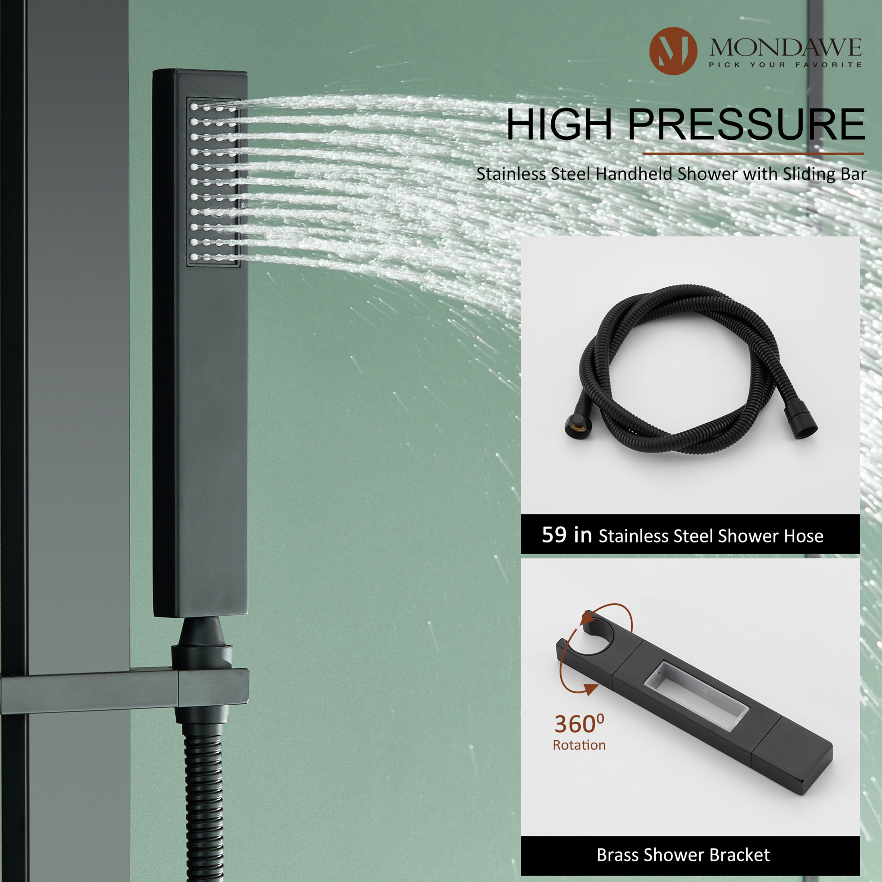 Mondawe MDRB-008MB Showerhead-Bar-Panels - View #5