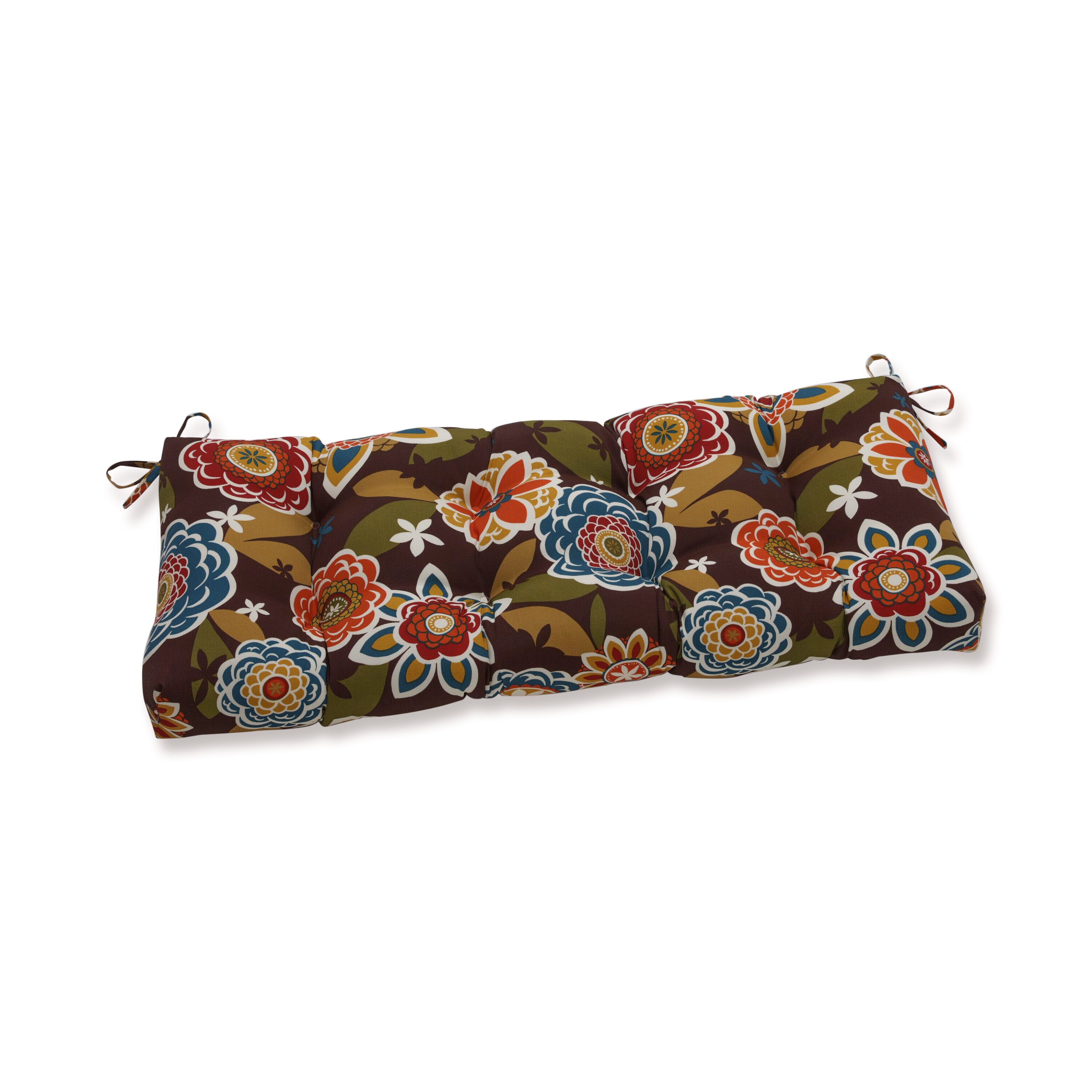 Pillow Perfect 650715 Annie Chocolate 48-in x 18-in Multicolored Patio bench cushion