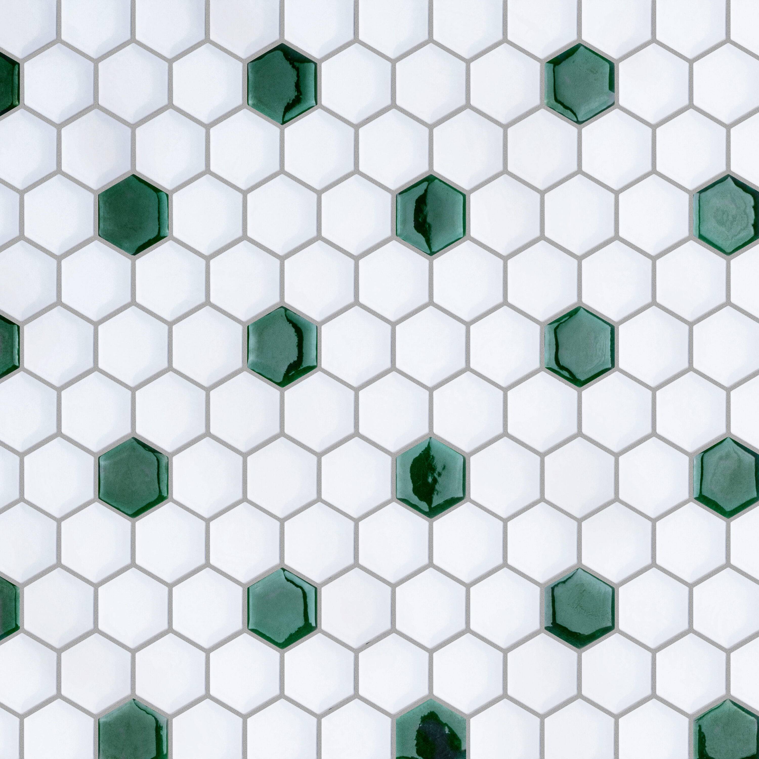 Affinity Tile - Sample - Metro Ion 1" Hex Emerald Dot with Glossy White 6-in x 6-in Glossy Porcel...