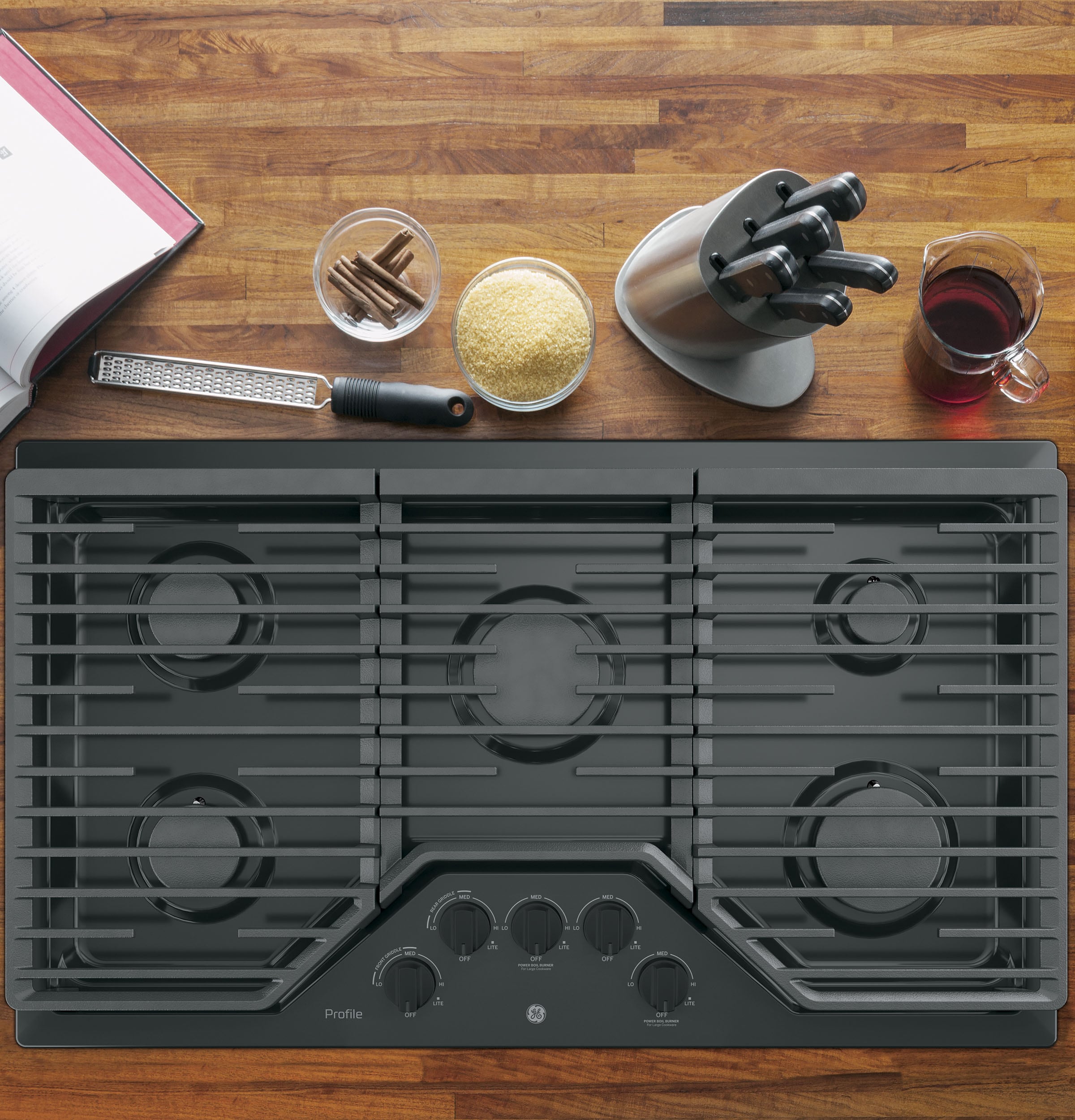 GE Profile 36 Built-In Gas Cooktop with Optional Extra-Large Cast Iron  Griddle BLACK PGP7036DLBB