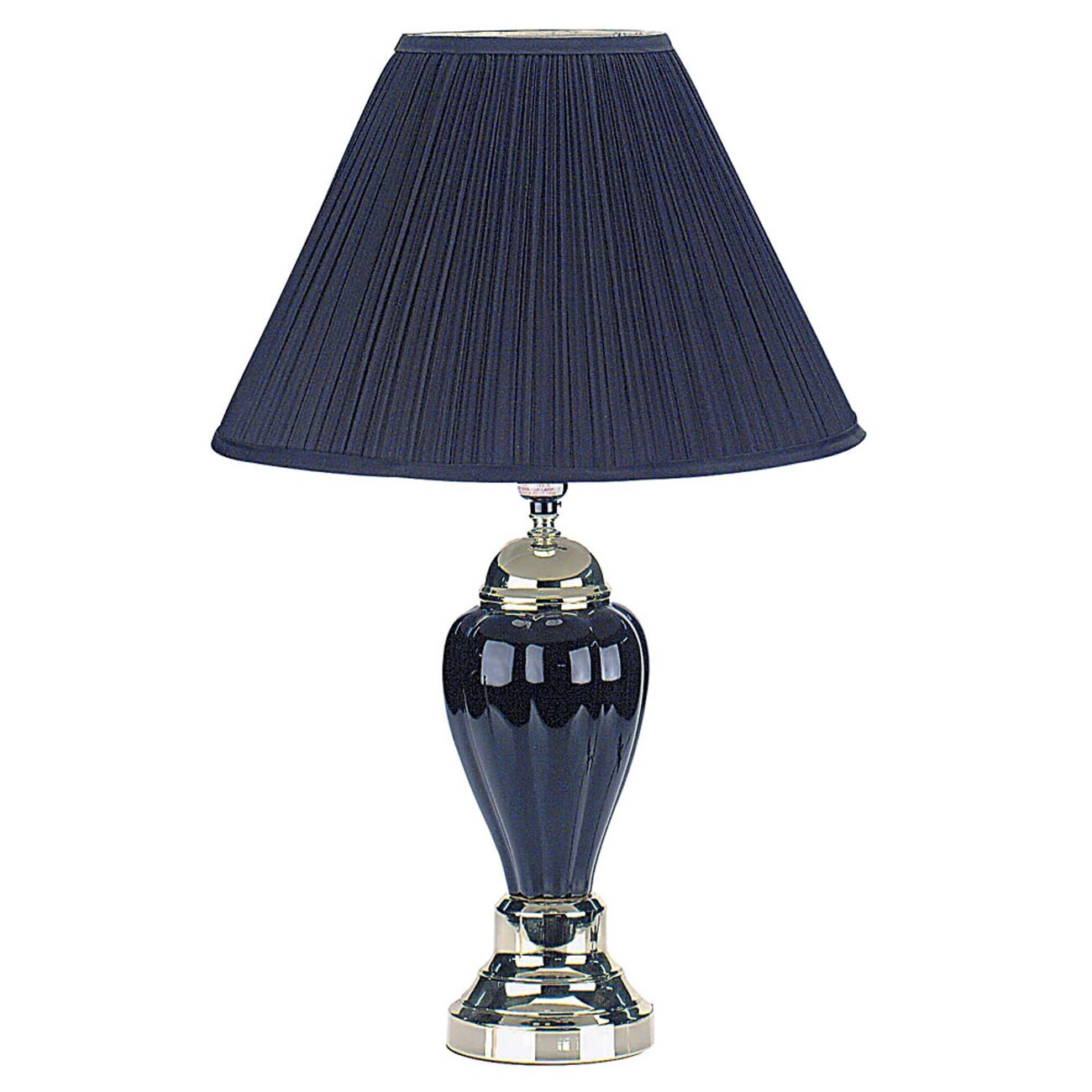 gold lamp with navy blue shade