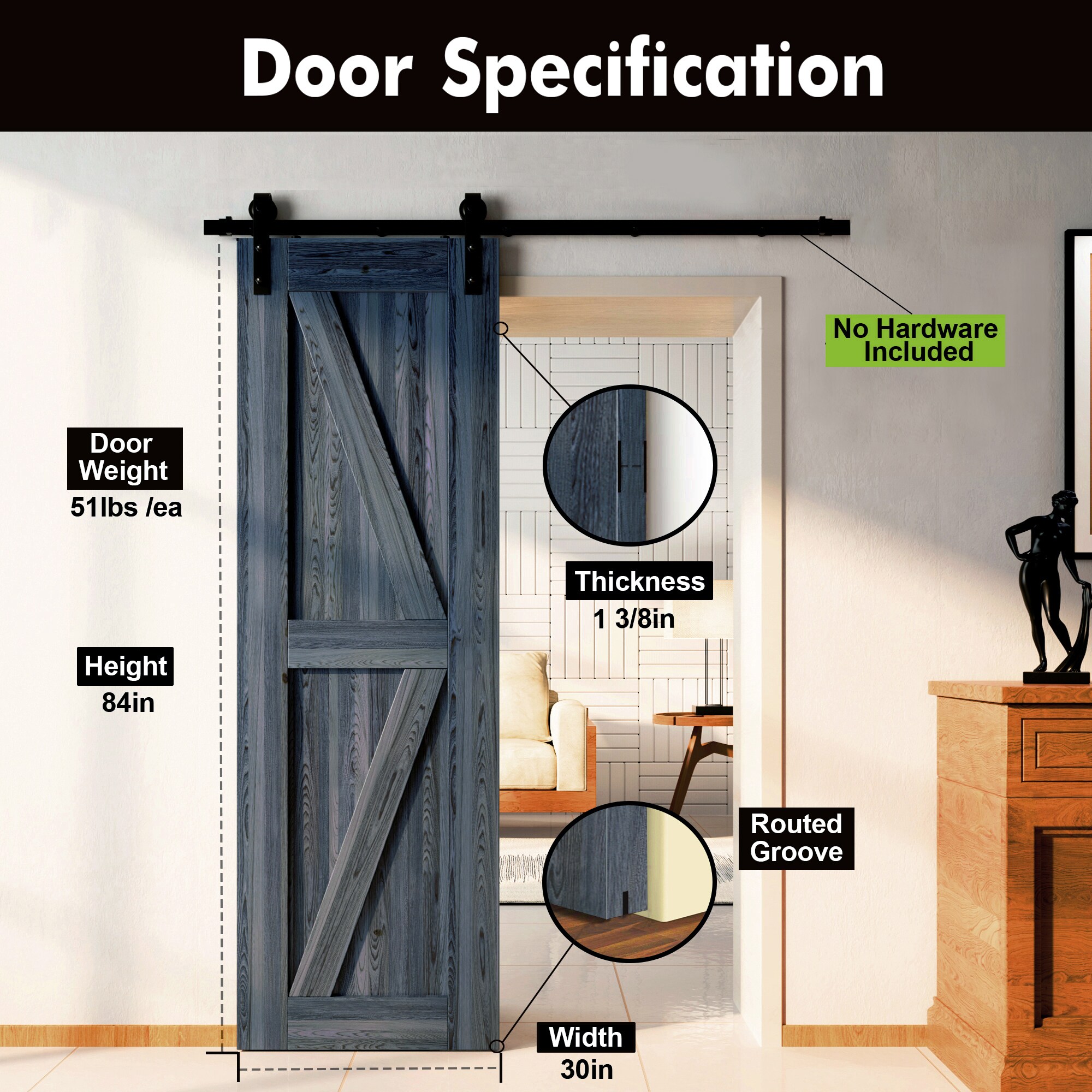 HOMACER 3084-K-NAVY Barn-Doors - View #3