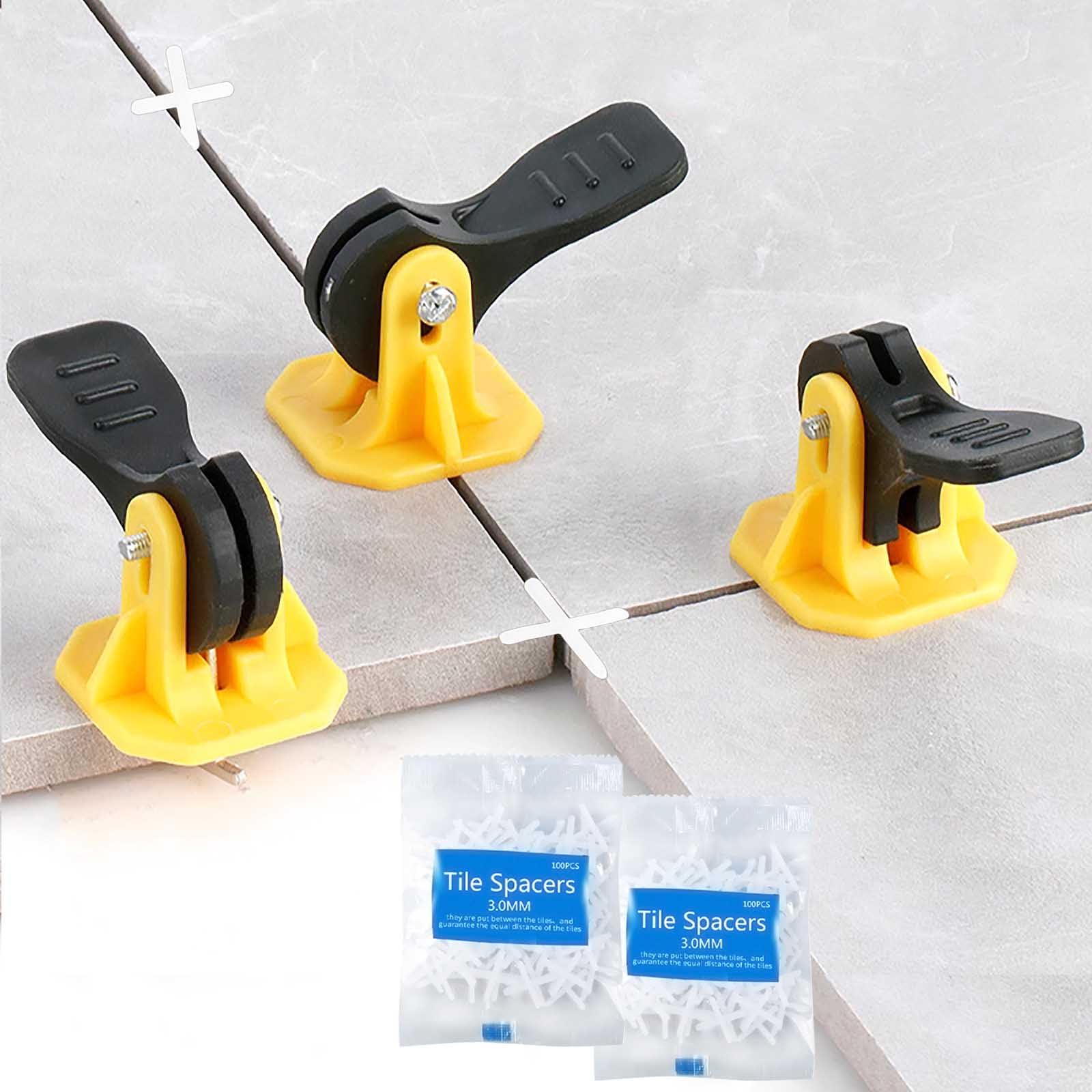 KIWDZFU Tile Leveling System with 50 Reusable Levelers 200 Cross Tile Spacers 1/8 and 50 Replaceable Steel T Pins 1/16 for Ceramic Floor Wall #LKI0803B201-1