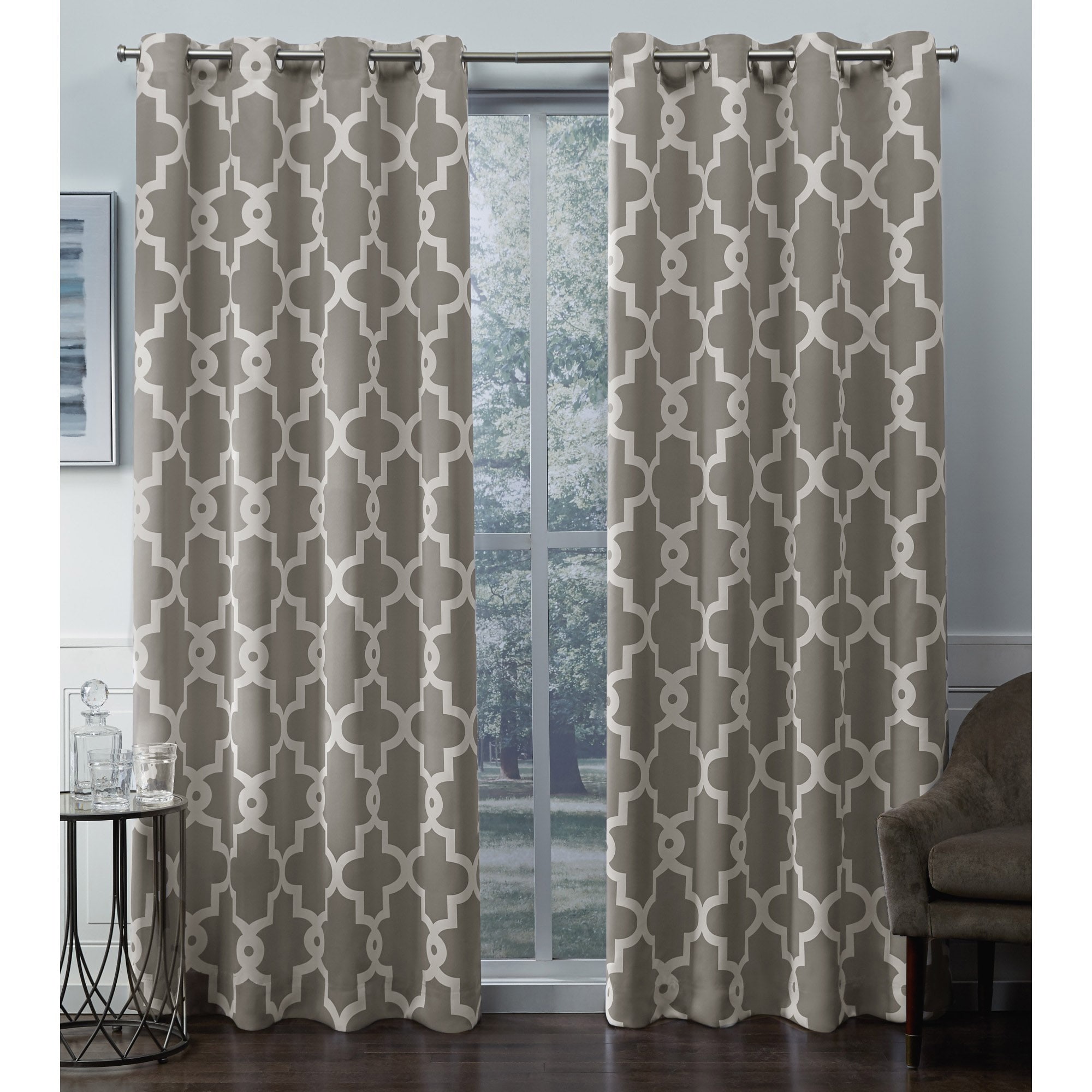 Exclusive Home EH8089-08 2-108G 108-Inches Silver Geometric Room darkening Interlined Grommet Curtain panel pair
