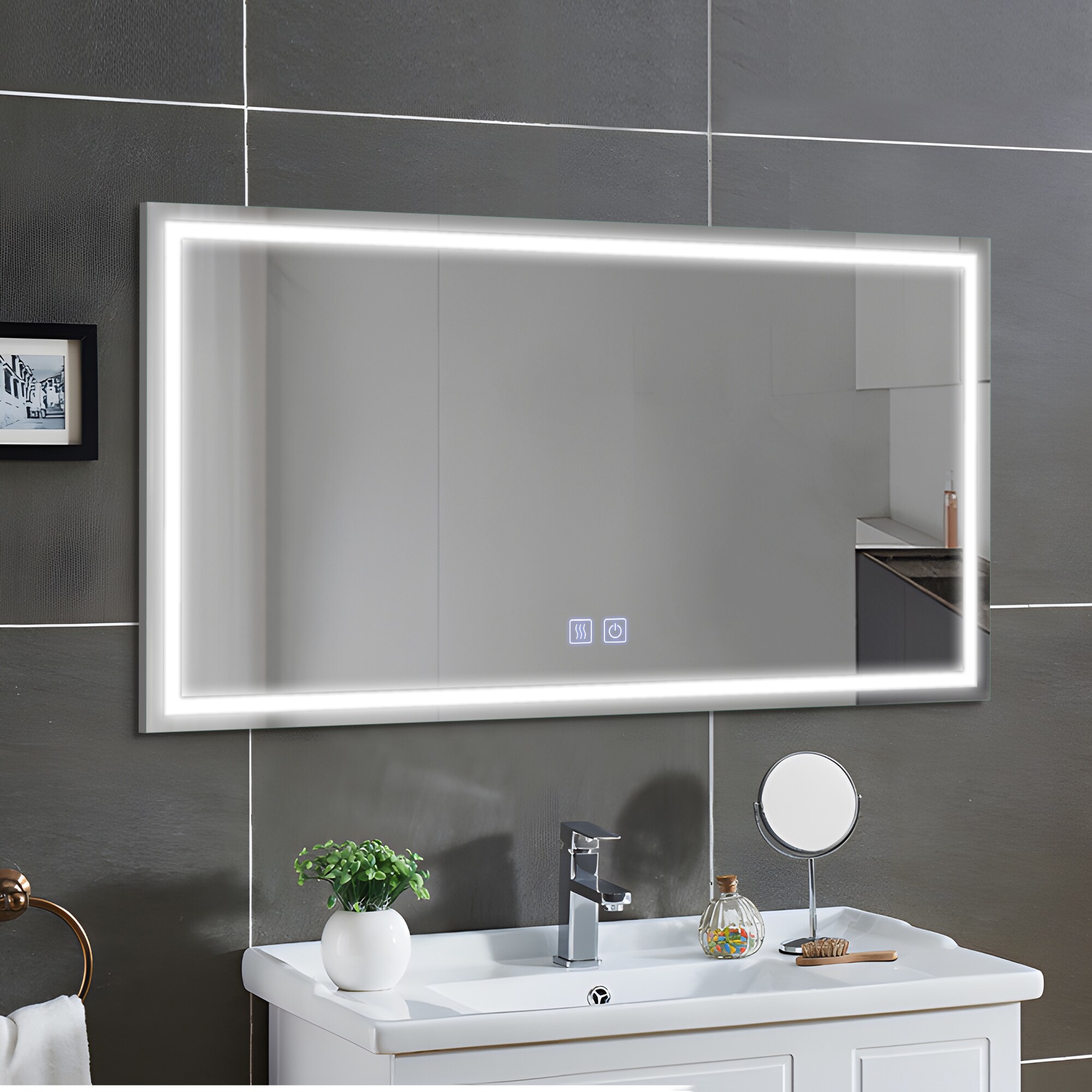 26-in x 47-in Framed Frameless Dimmable Lighted Fog Free Bathroom ...