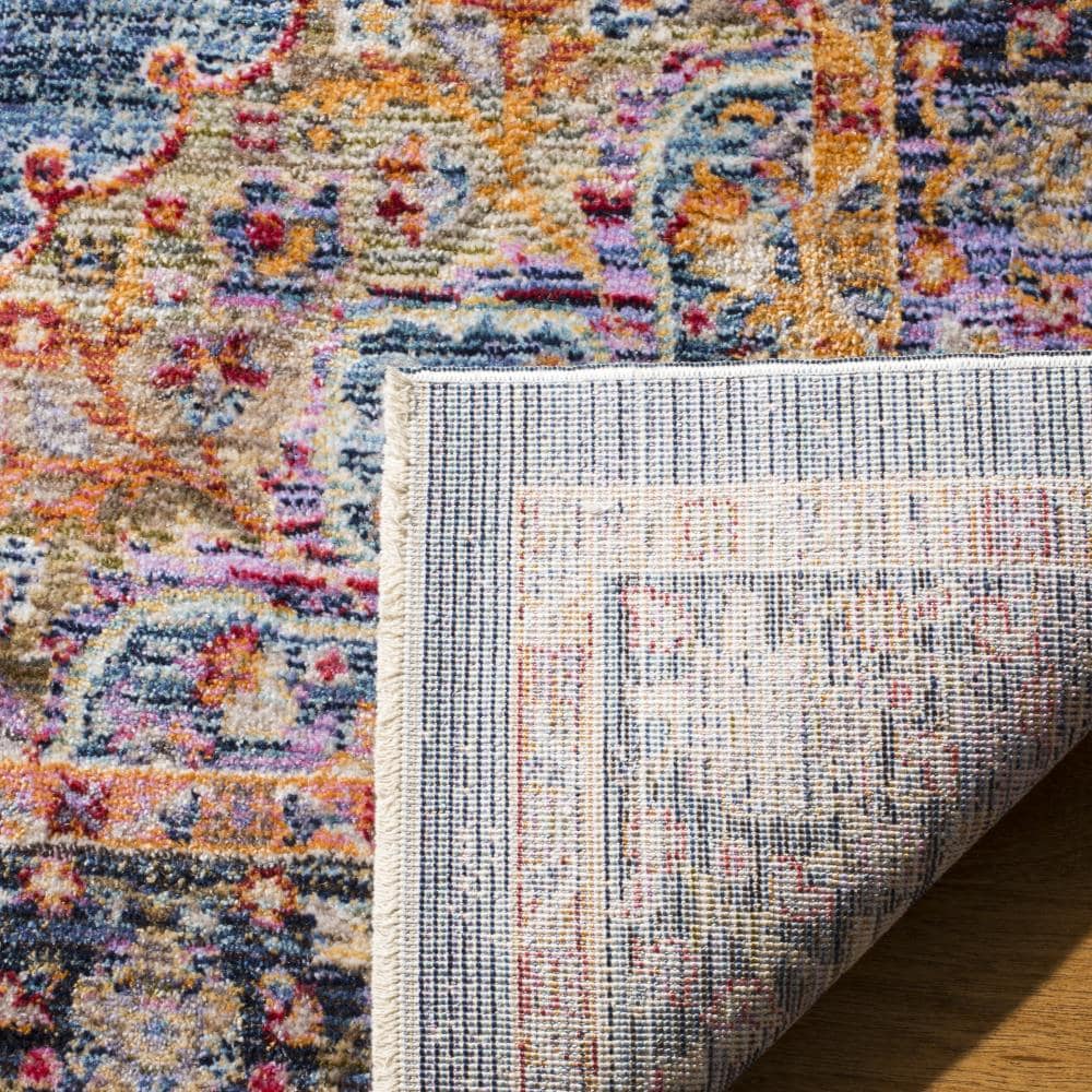 Blue Cotton and Synthetic Reversible Floral Motif Area Rug, 4' x 6'