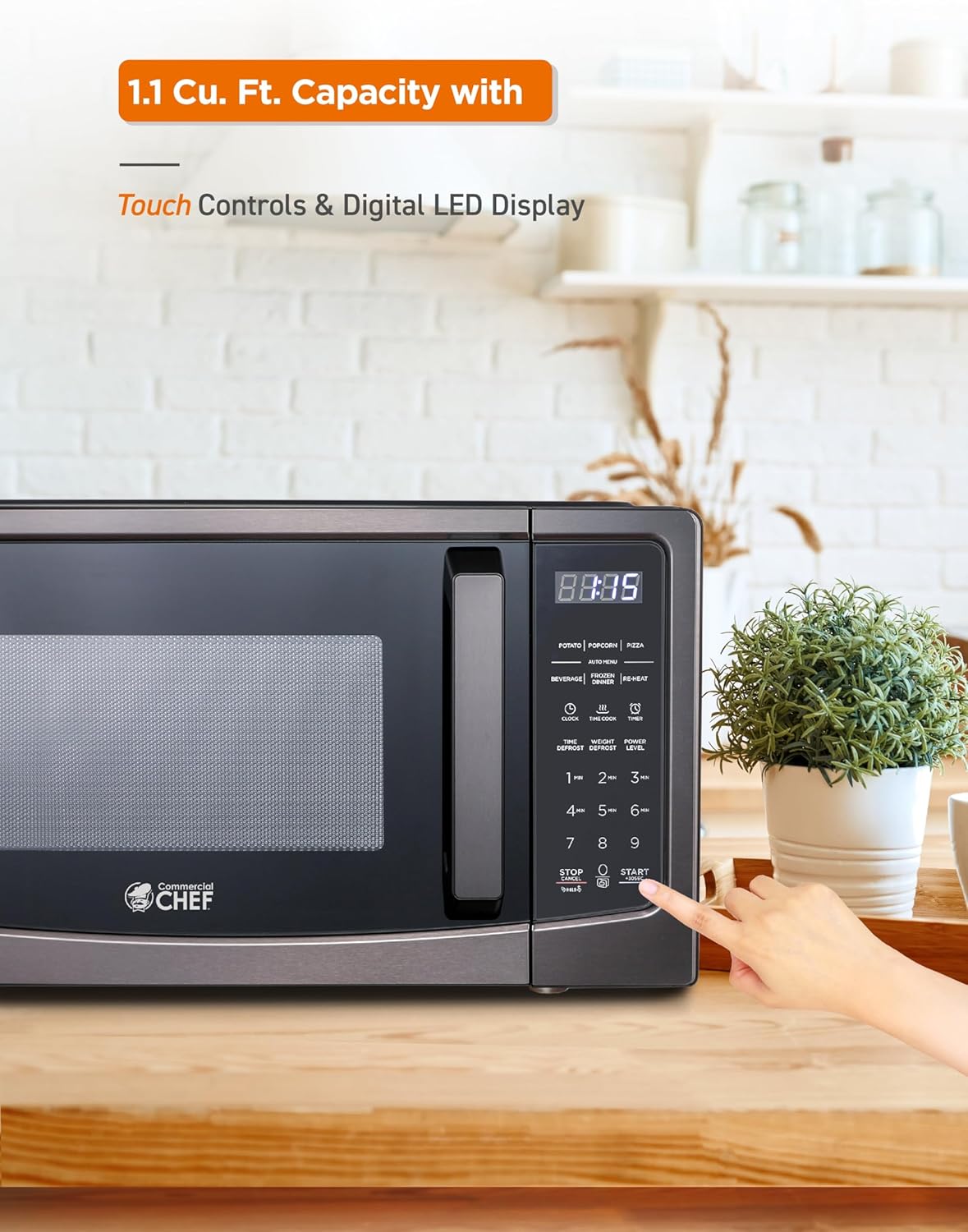 Commercial Chef 11 Cu Ft Countertop Microwave Oven- Touch Controls