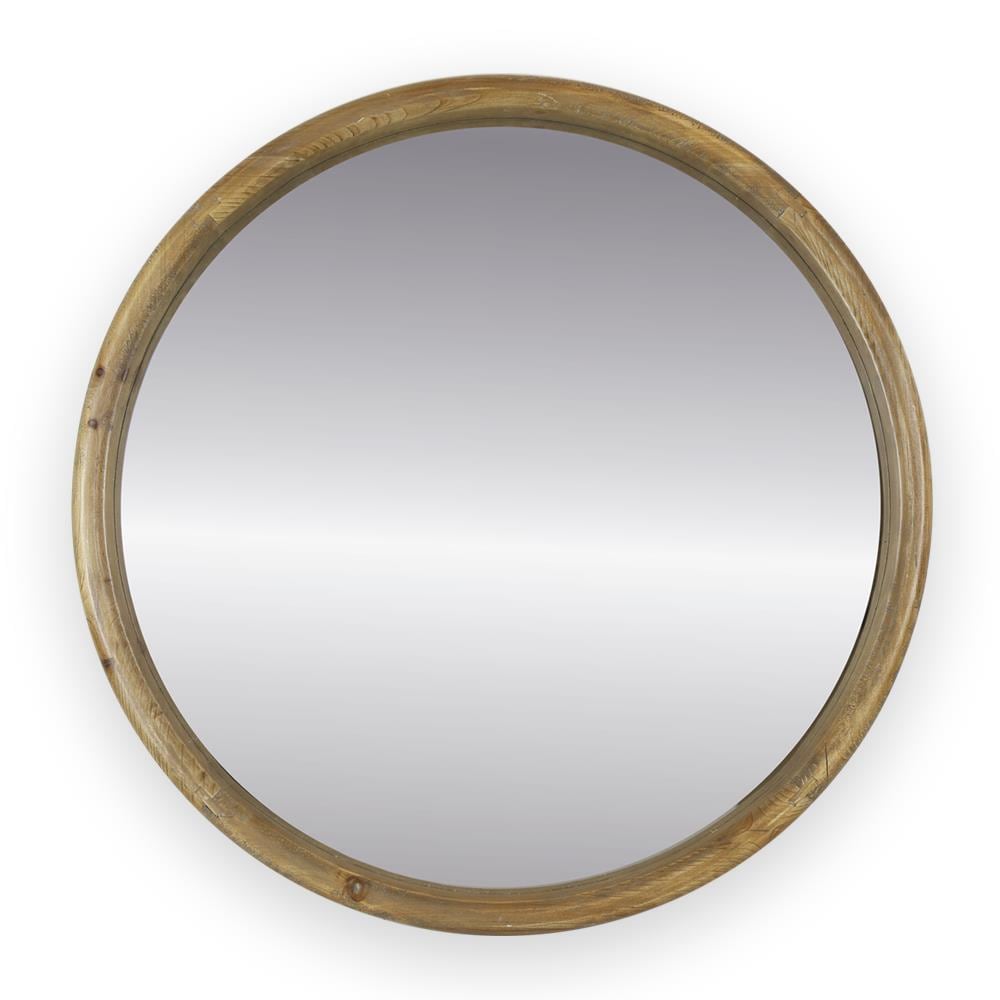 Natural Wood Framed Wall Mirror, Round Mirror With Natural Wood Frame