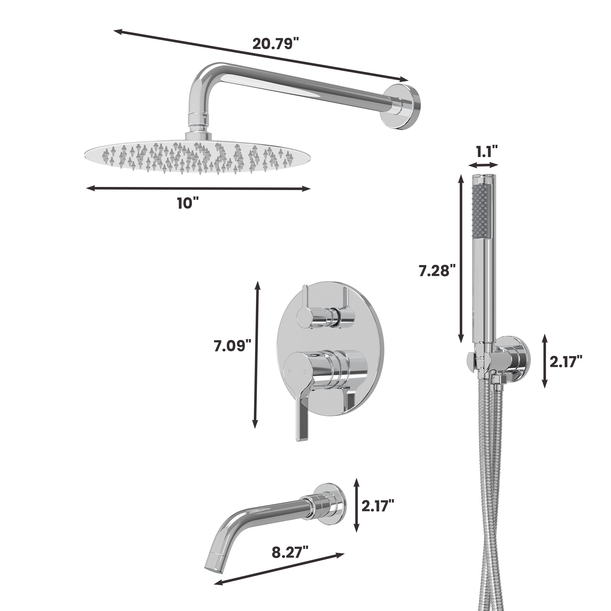 CASAINC M6646-A-10-BG Showerhead-Bar-Panels - View #13