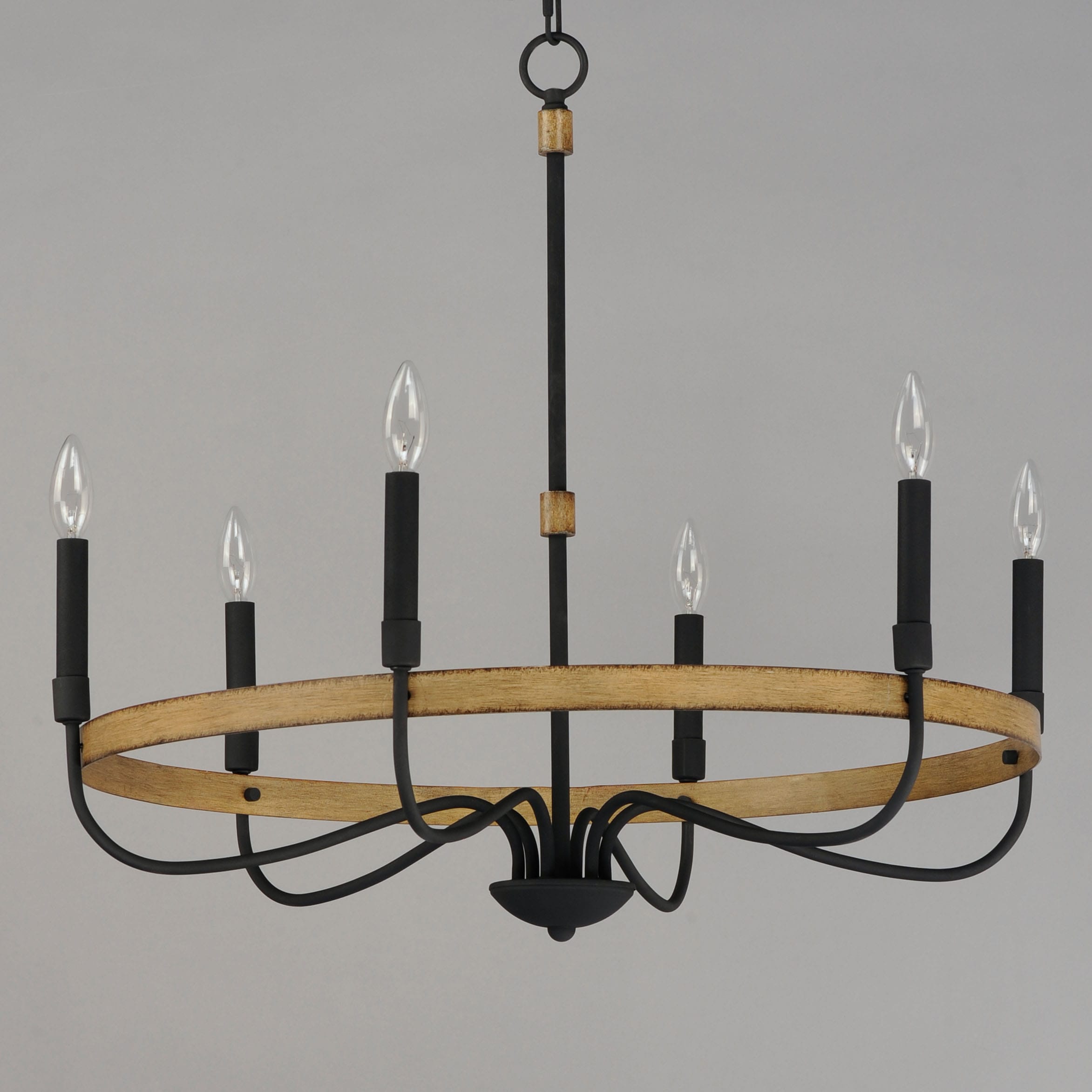 Franklin Distressed Wood & Black Metal 6-Light Chandelier
