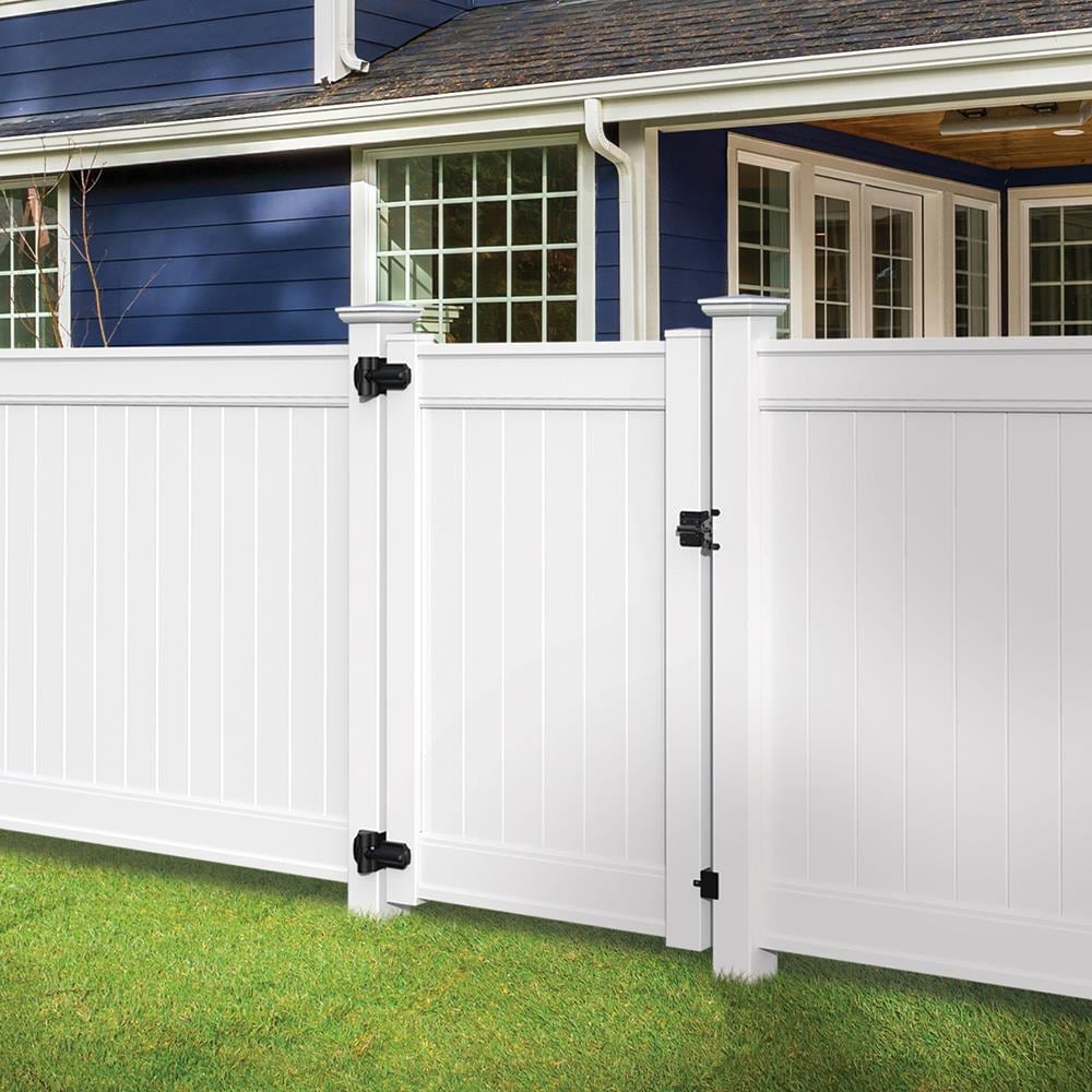 Freedom Emblem 5-ft H x 4-ft W White Privacy Vinyl Flat-top Fence Gate ...