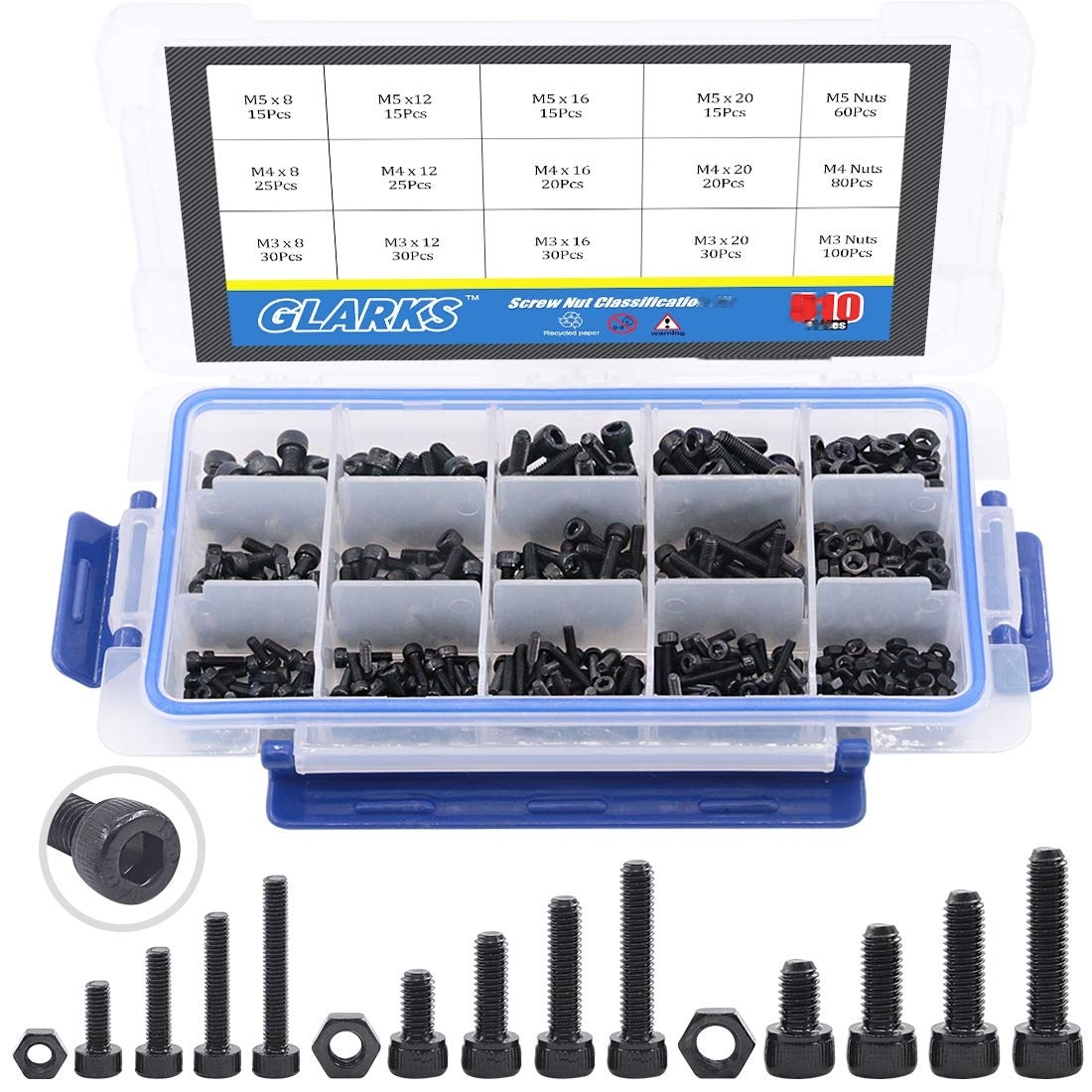 DYRCJ 510 Piece M3 M4 M5 Grade 12.9 Alloy Steel Socket Cap Bolts Screws ...