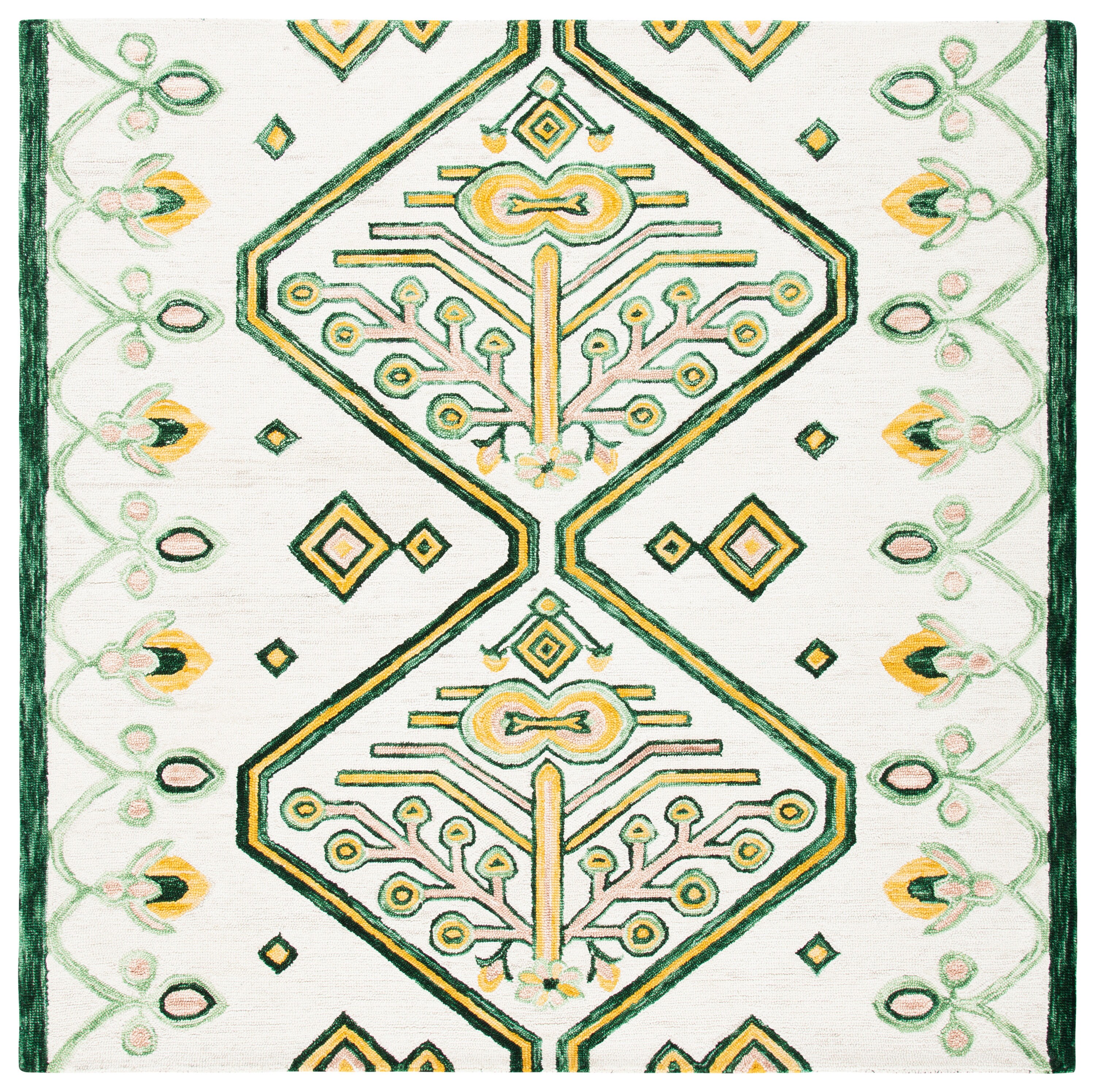 Safavieh APN703C-7SQ Aspen Kersey 7 x 7 (ft) Tufted Wool Ivory/Yellow Square Indoor Abstract Global Area rug