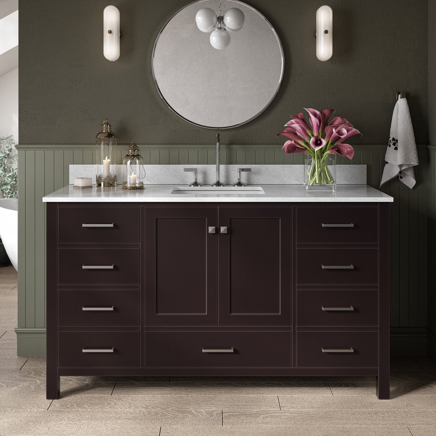 ARIEL A061SCW2RVOESP Cambridge 61-in Espresso Undermount Single sink Bathroom Vanity with 0.75" Carrara White Marble Natural marble Top