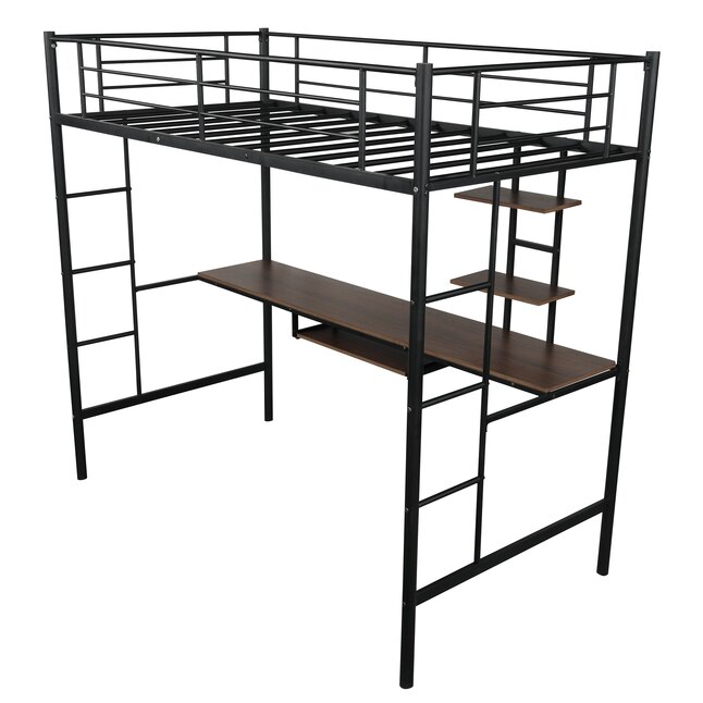 Desk And Shelf Black Twin Loft Bunk Bed, 3 Bunk Bed With Desk