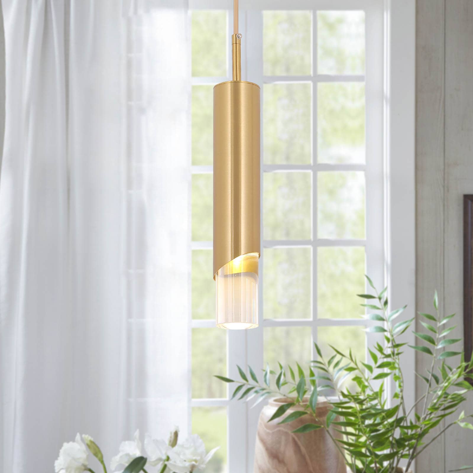 LamQee 06FTL0244AGD 1 -Light Gold Modern/contemporary Cylinder Mini Hanging Pendant light