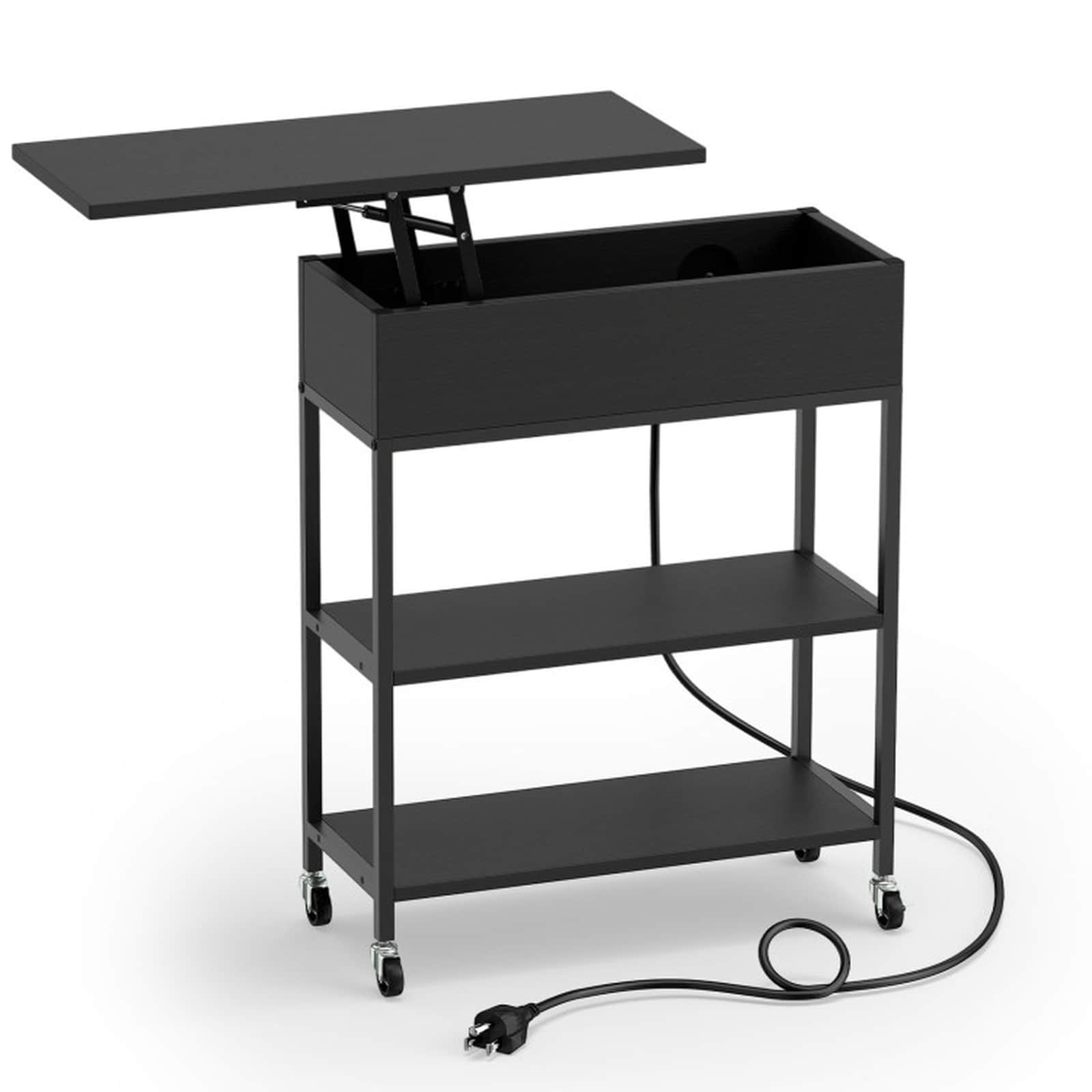 SUGIFT - Lift Top End Table with Charging Station 2 AC Outlets USB and Type-C Ports Narrow Rollin...