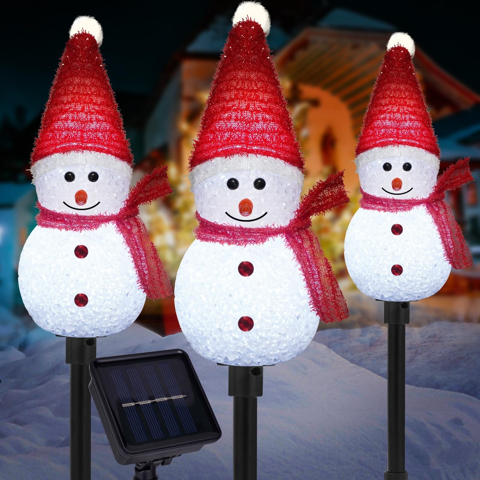Lukvuzo  Christmas Pathway Lights Outdoor Solar Snowman Decorations 3 Pack Waterproof Yard Garden Lawn Decor Easy Install for Holiday Walkways