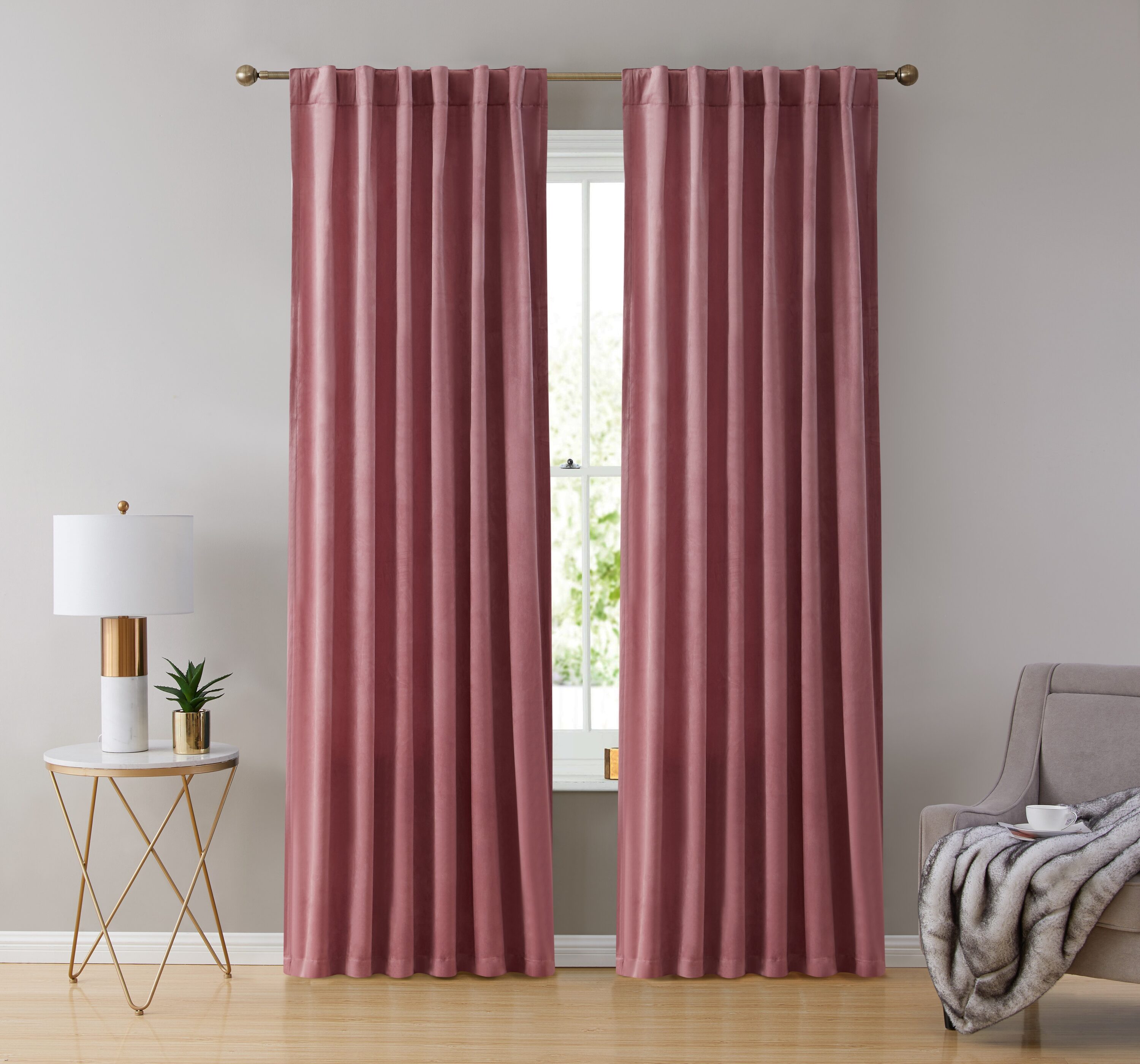 HLC.me LPZ-72BLSH 72-Inches Blush Pink Light filtering Rod pocket Curtain panel pair