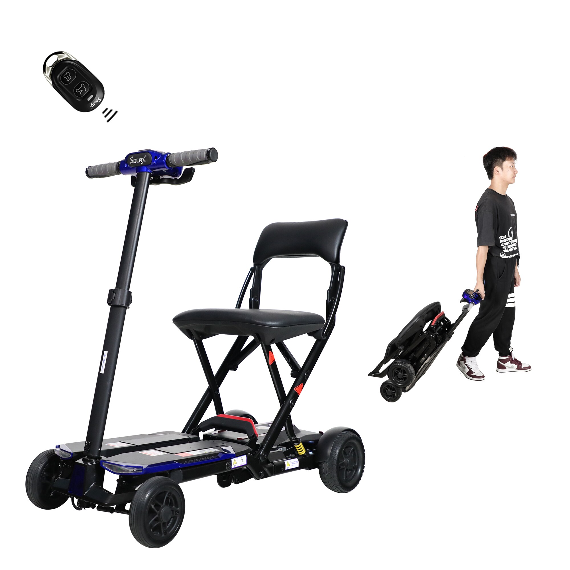 Xspracer ML-FMS473 4-Wheel Remote Folding Mobility Blue Scooter for Adults and Seniors, Electric Powered Lightweight Foldable Mobility Scooter With Suspenion capacity.