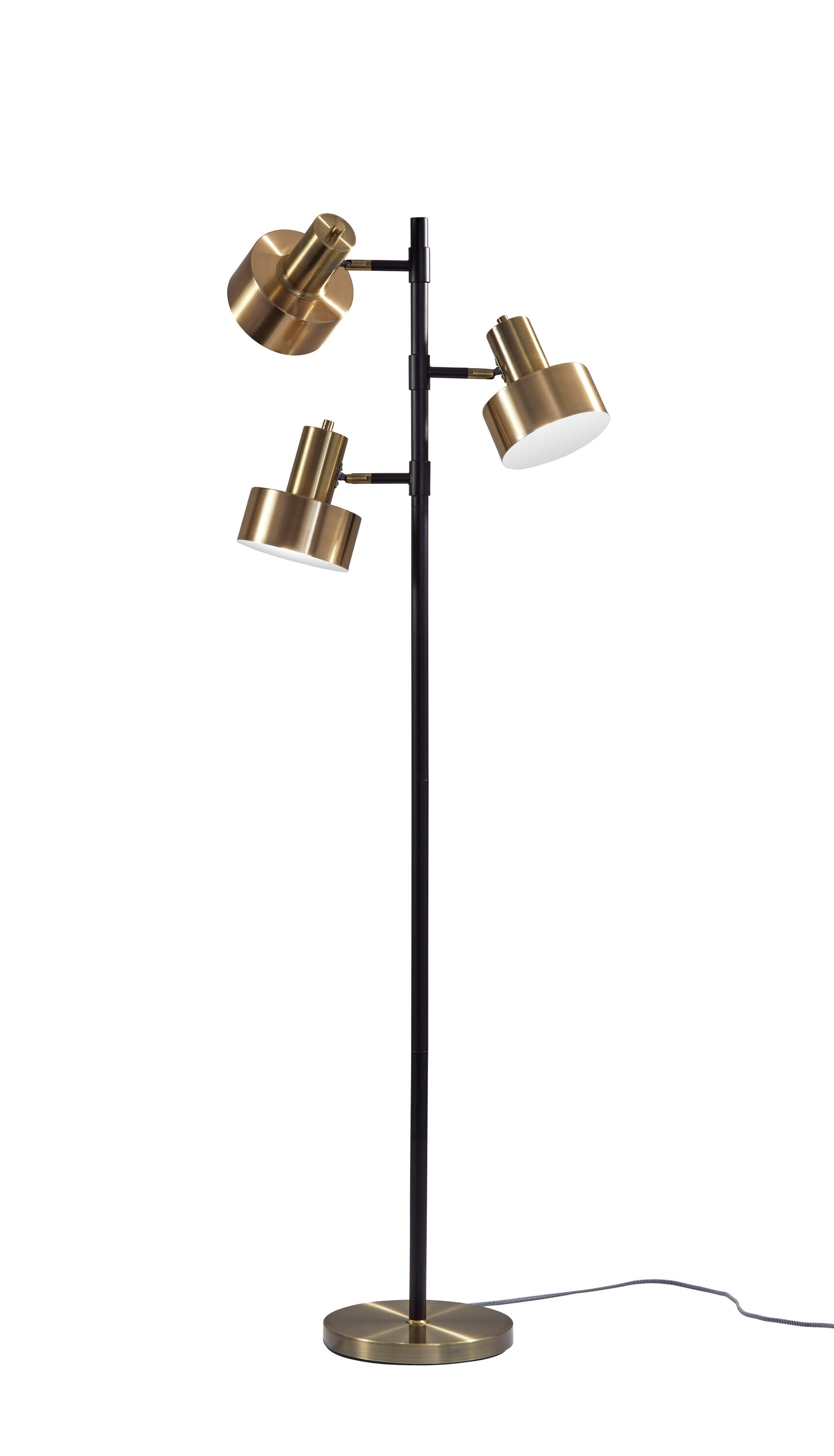 Arcadian Adjustable Triple-Arc Matte Black & Brass Floor Lamp