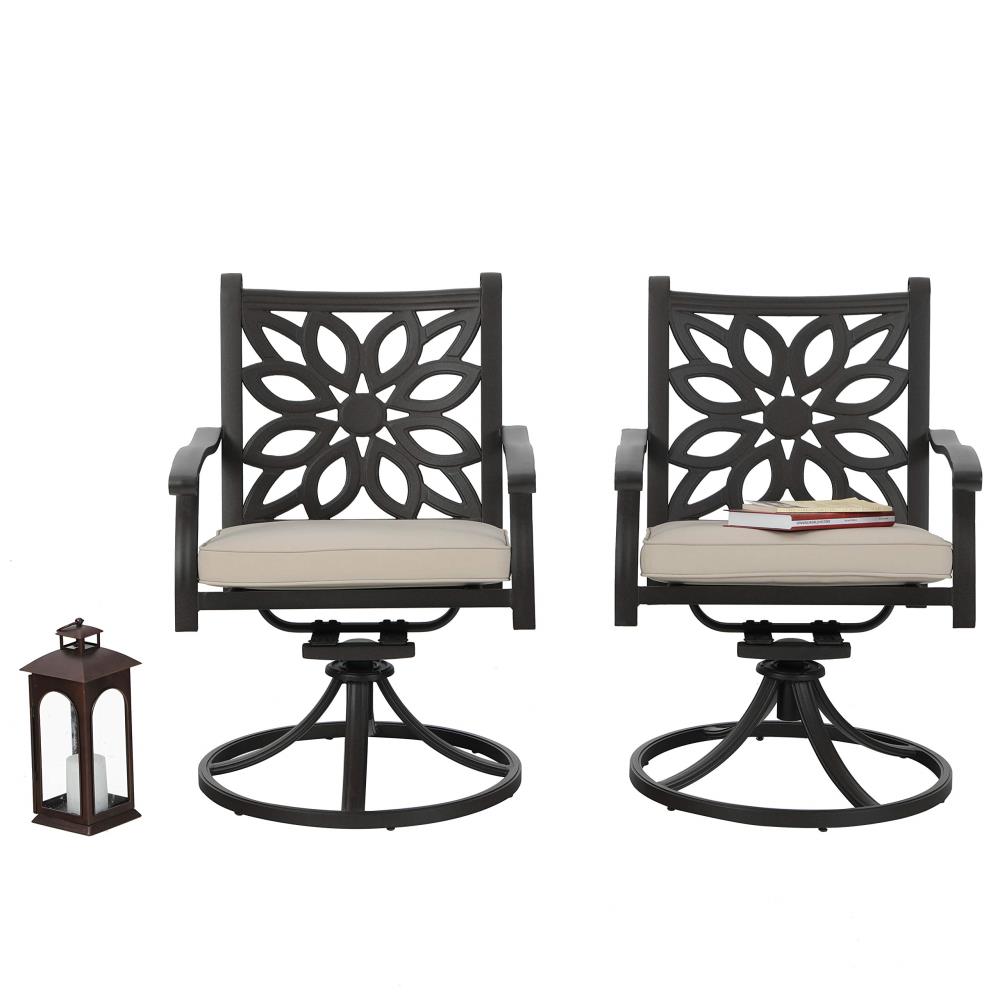PHI VILLA E02GF0501-071-01 2 Black Steel Frame Swivel Dining Chair with Brown Cushioned Seat