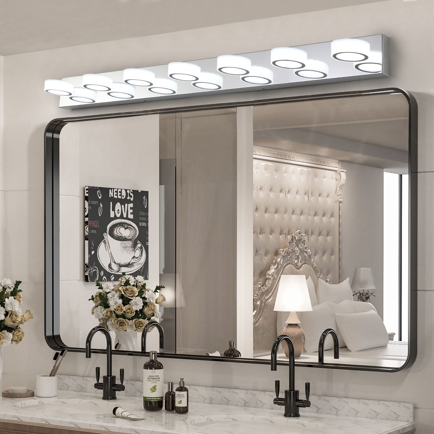 Streamdale Furniture Streamdale Modern 7-Light LED Vanity Light - Chrome with Acrylic Shades - Dimmable 52.2'' Length