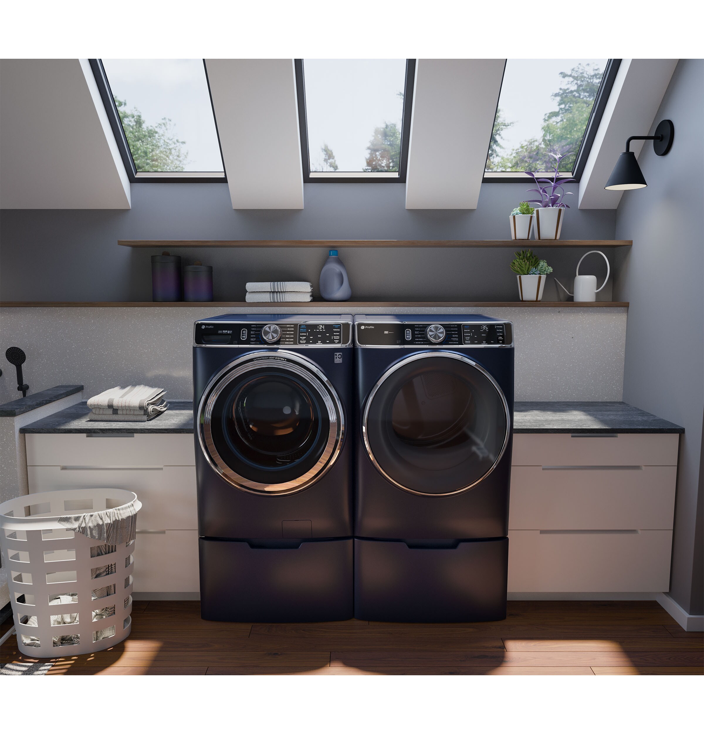 GE Profile UltraFresh Vent System Plus 5.3-cu ft High Efficiency Stackable Steam Cycle Smart Front-Load Washer (Sapphire Blue) ENERGY STAR