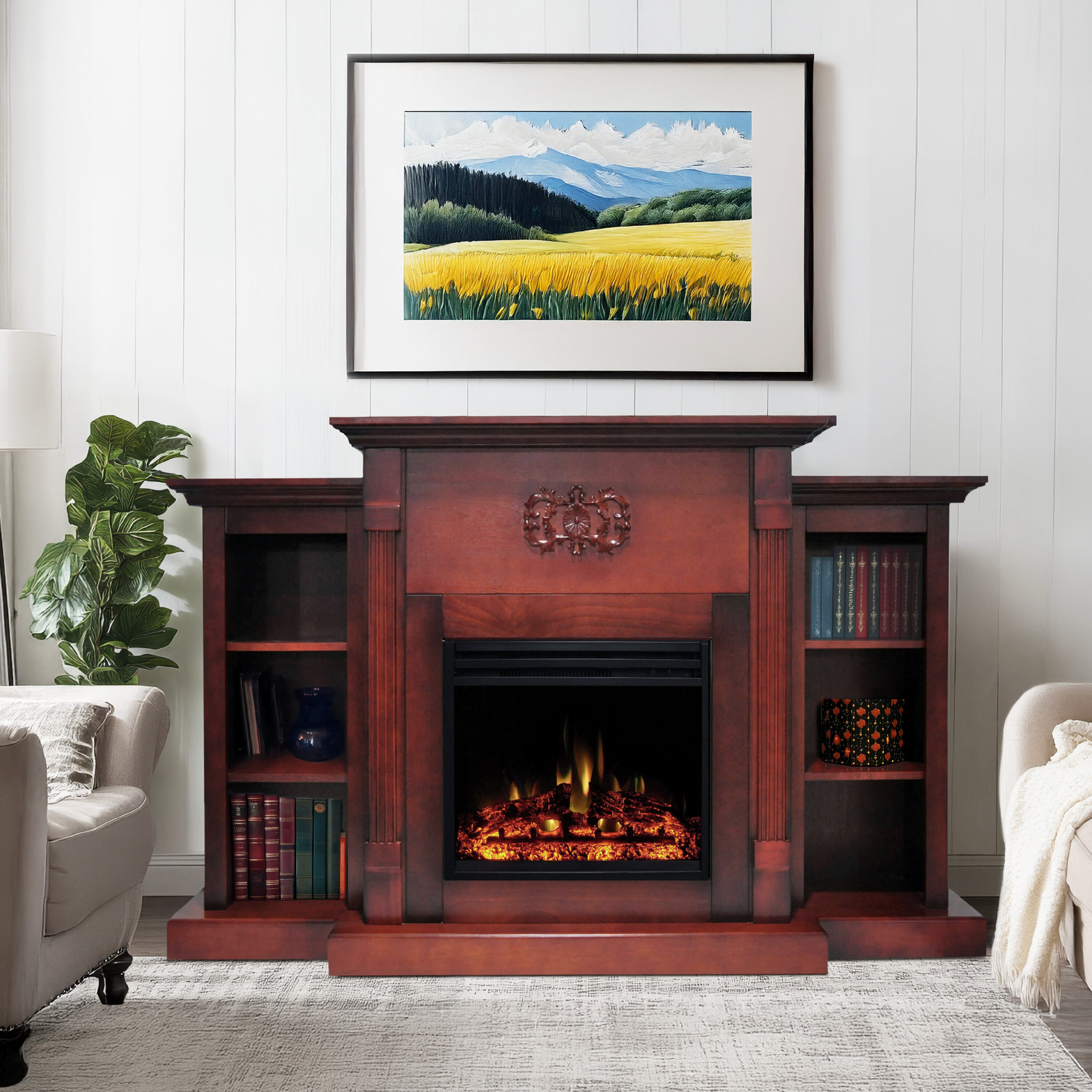 Cambridge CAM7233-1CHRLG3 71.3-in W Cherry Free standing Fan-forced Flat wall Electric Fireplace with Remote Control Included