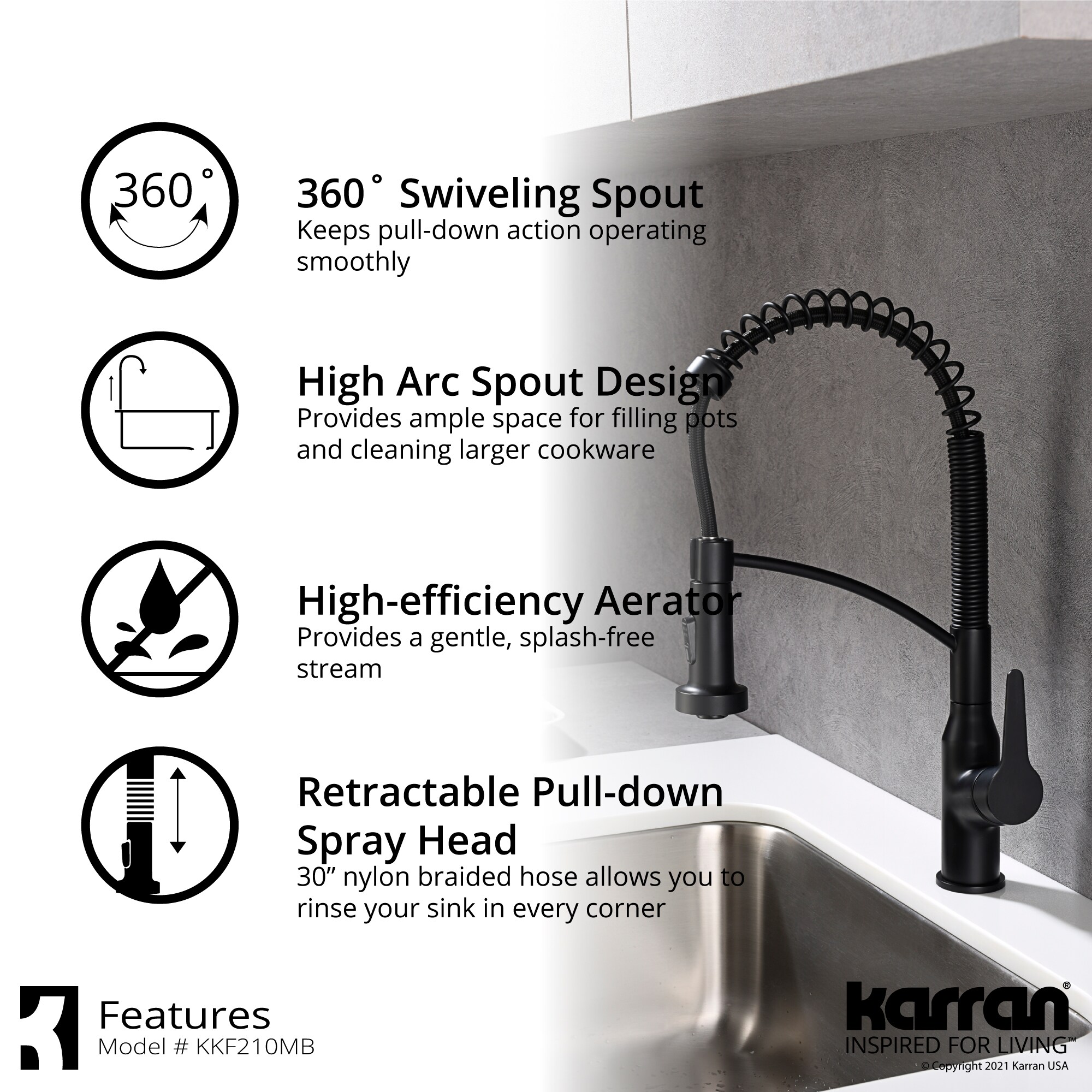 Karran Scottsdale Matte Black Single Handle Pull-down Kitchen Faucet ...