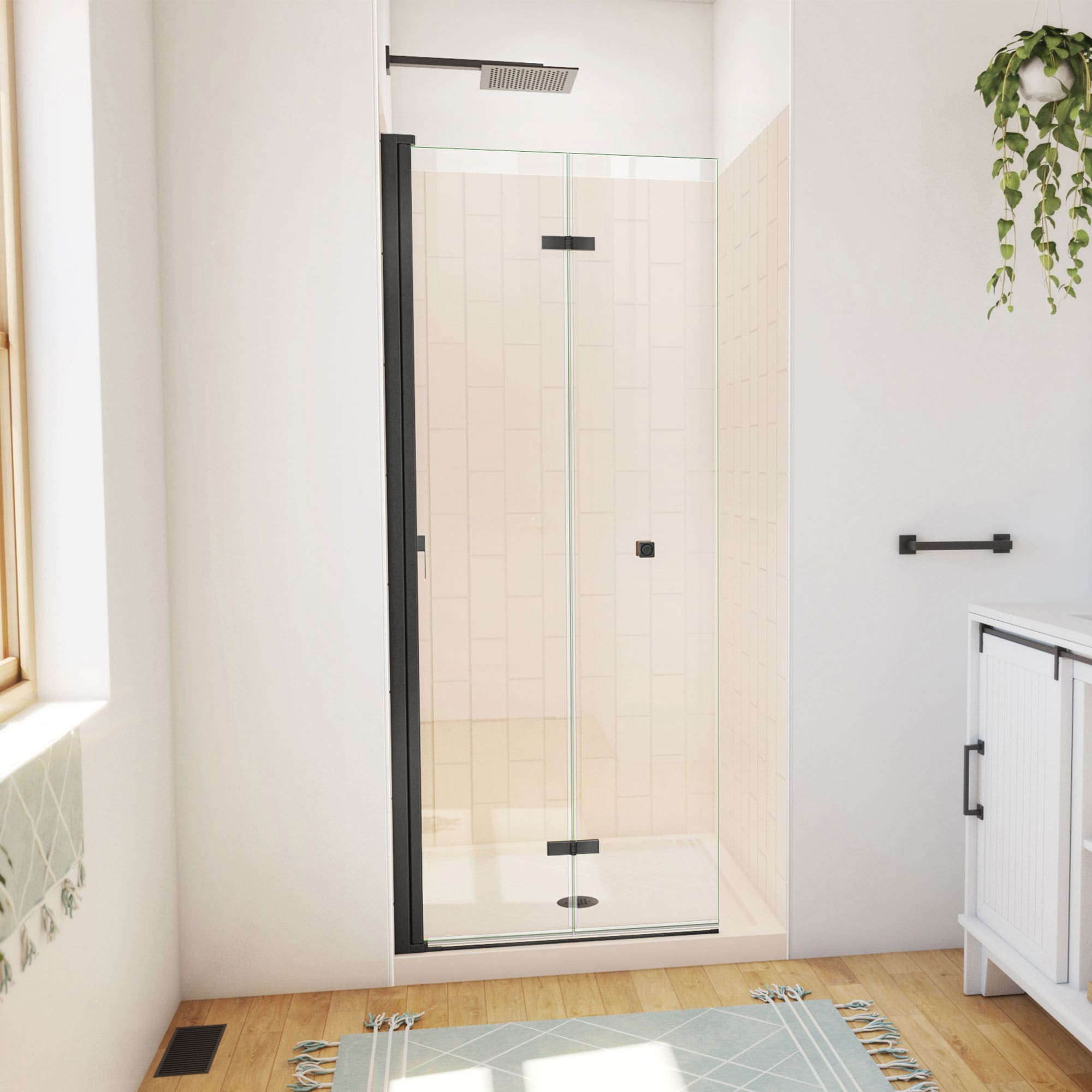 DreamLine DL-6527QC-22-09 Aqua-Q Fold 3 -Piece 32-in W x 32-in L x 77-in H Square Alcove shower kit ( Center Drain) Base and Door Included Black