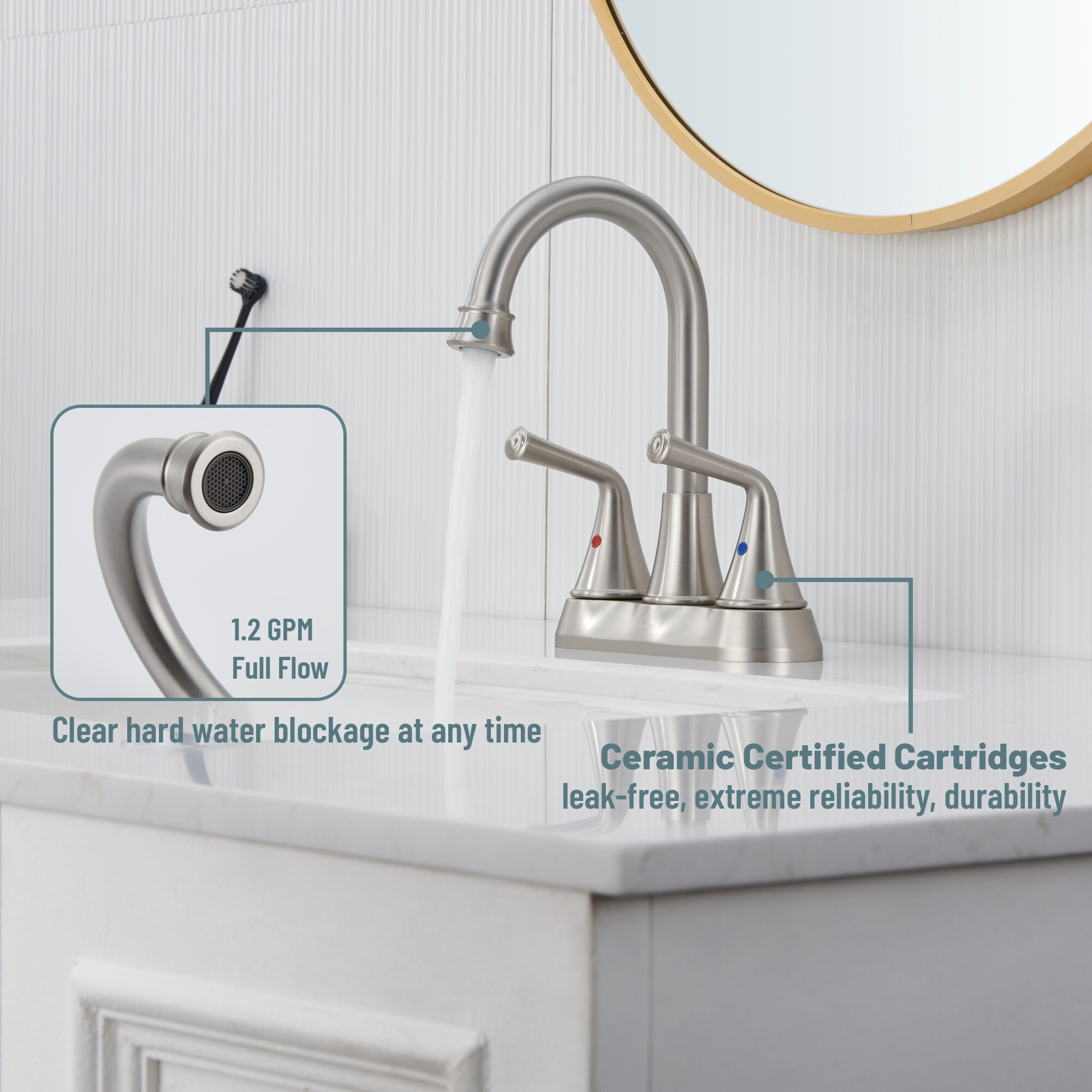 Brushed Nickel Dual Handle Bathroom Sink Faucet with Drain Kit