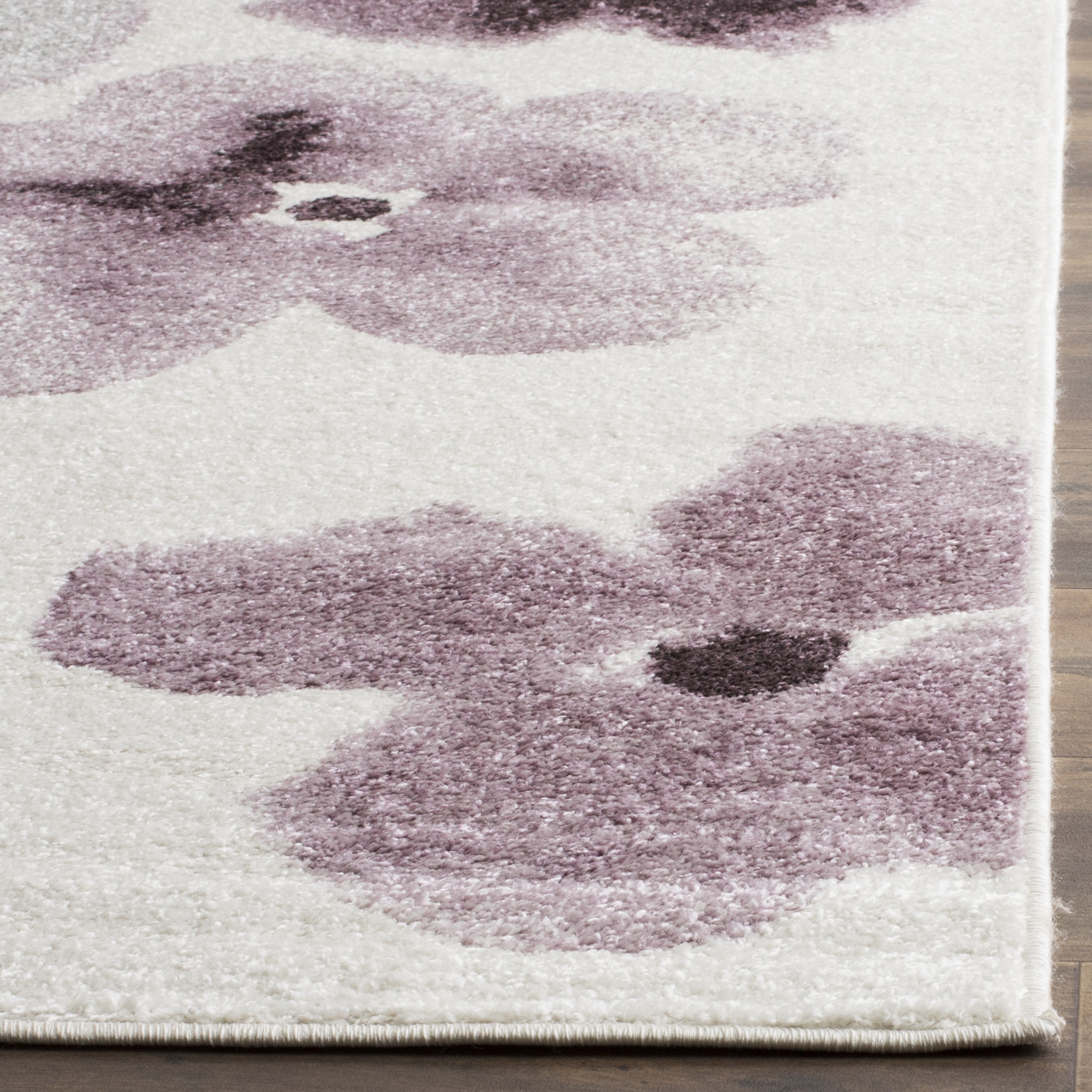 Ivory and Purple Floral Synthetic 5' x 7' Area Rug