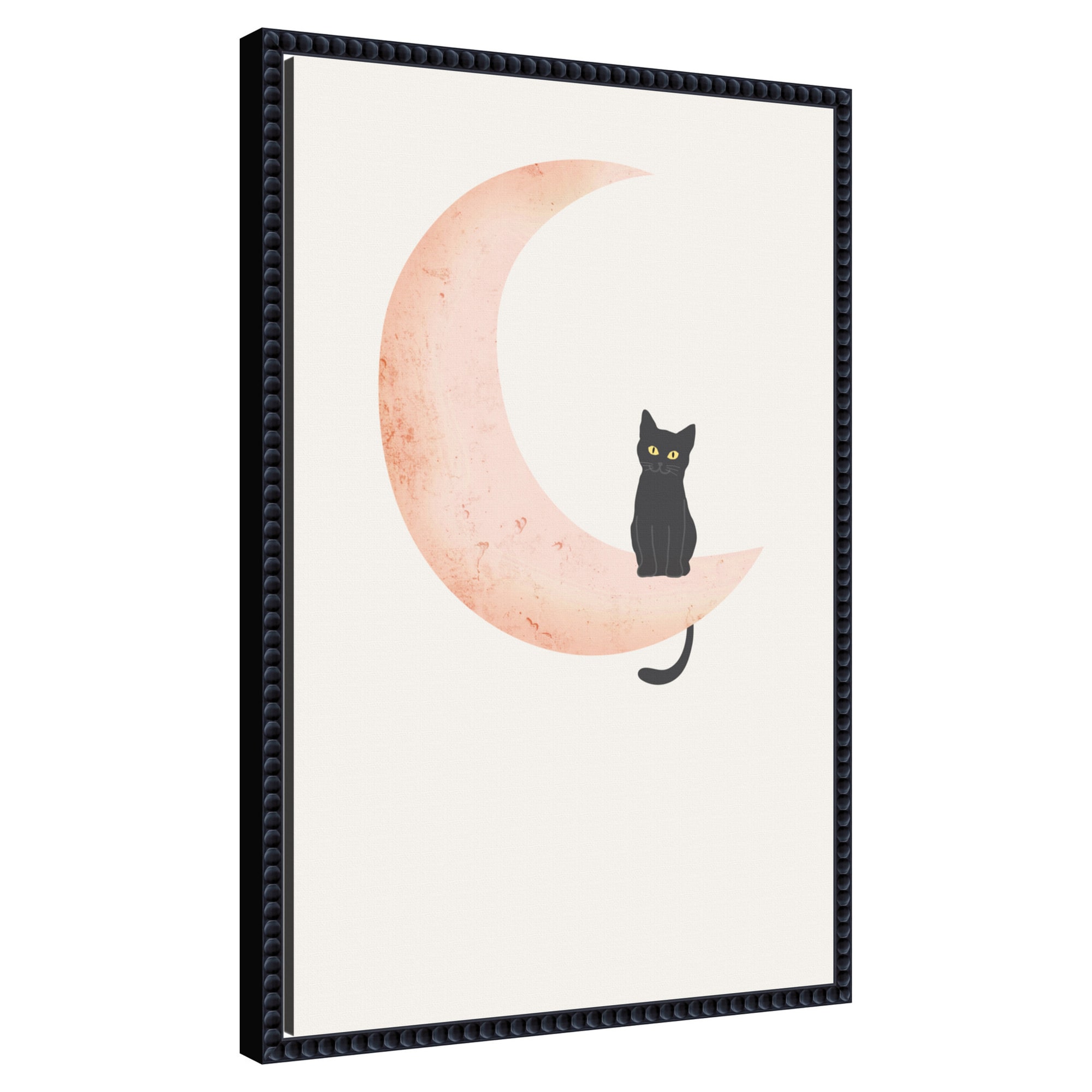 Amanti Art - Cat Crescent Moon by Melloi Art Prints Framed Canvas Wall Art Print 16 W x 23 H in.