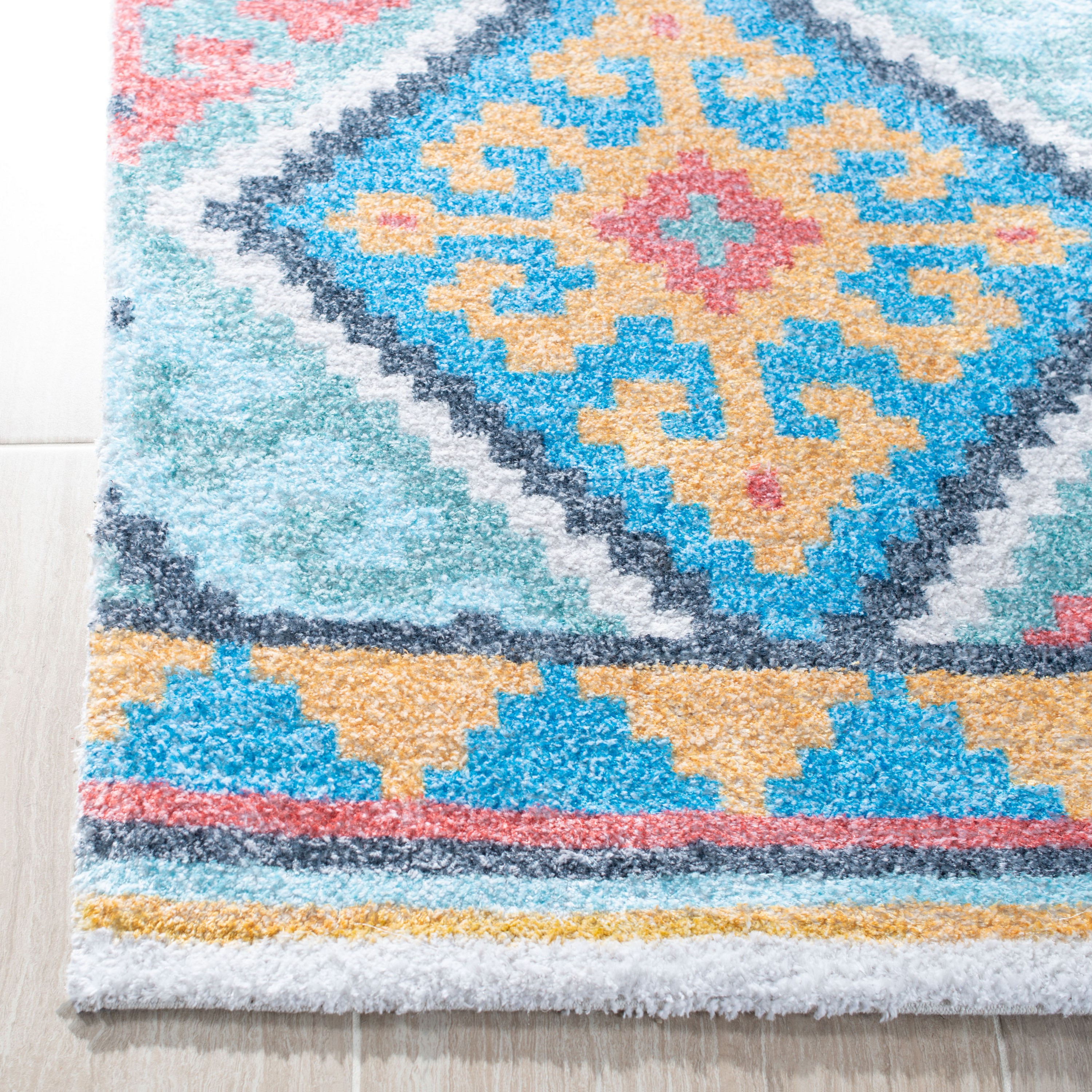 Bohemian Blue Flat Woven Wool & Cotton Blend Rug - 4' x 6'