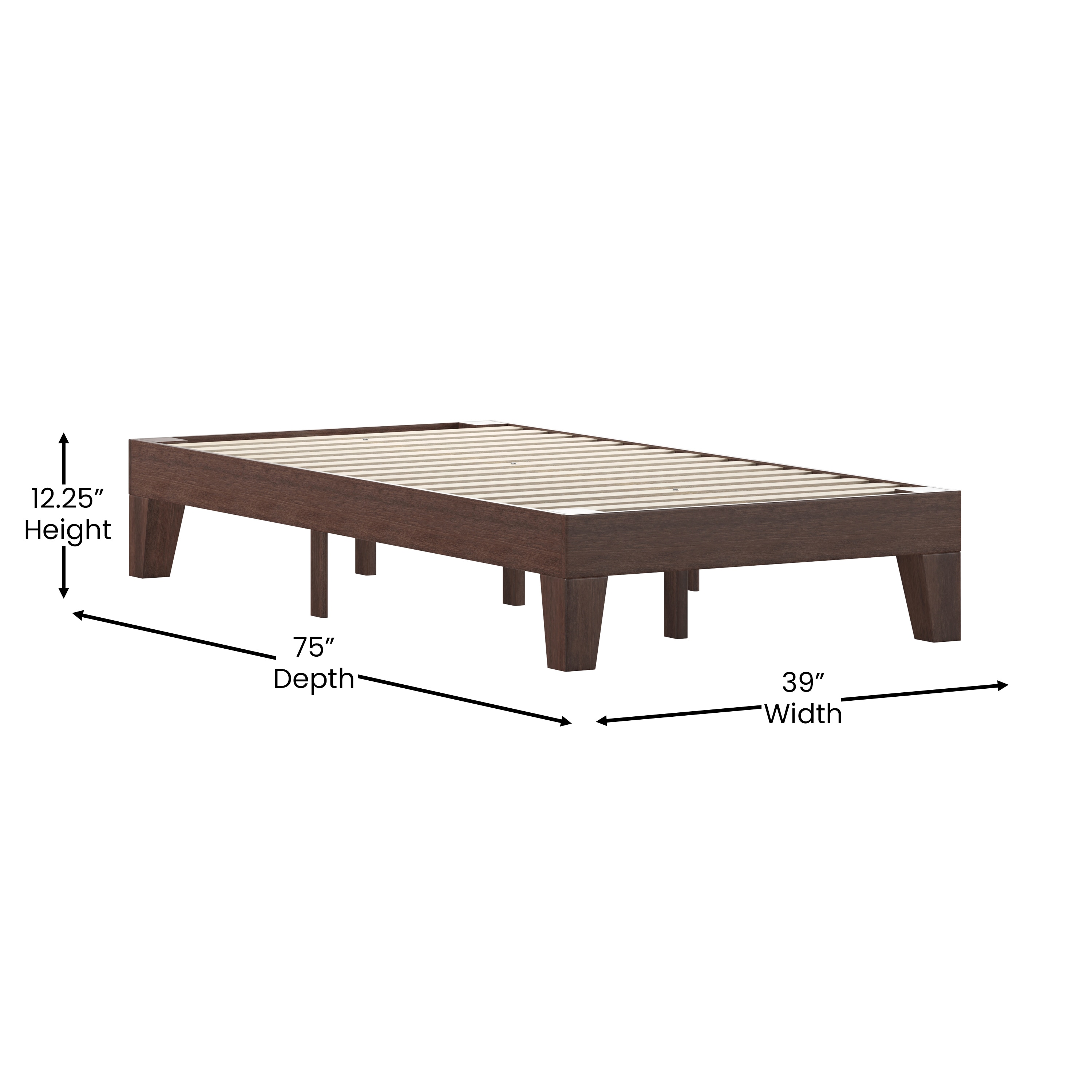 Walnut Twin Wood Platform Bed Frame with Slats