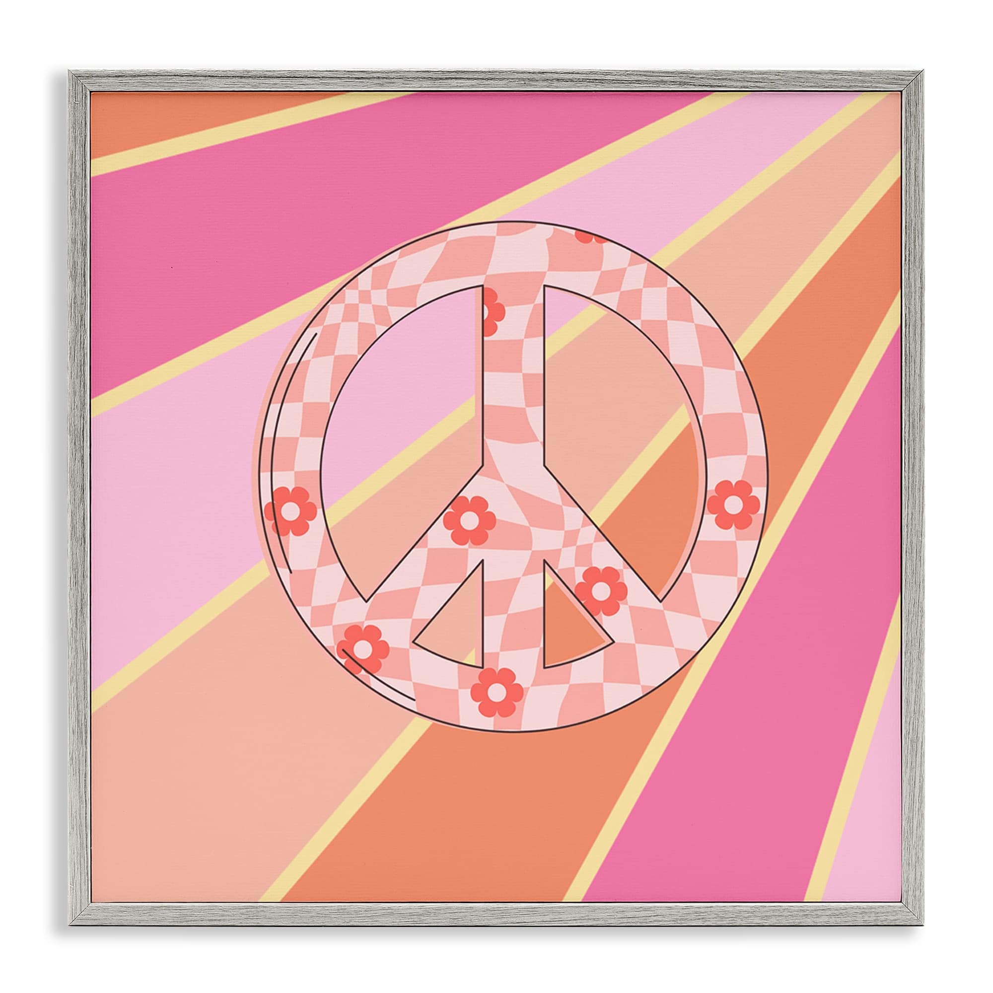 Stupell Industries BS-424-GFF-17X17 Beaming Floral Peace Symbol Gray Framed Giclee Art By Jesse Keith 17 x 17