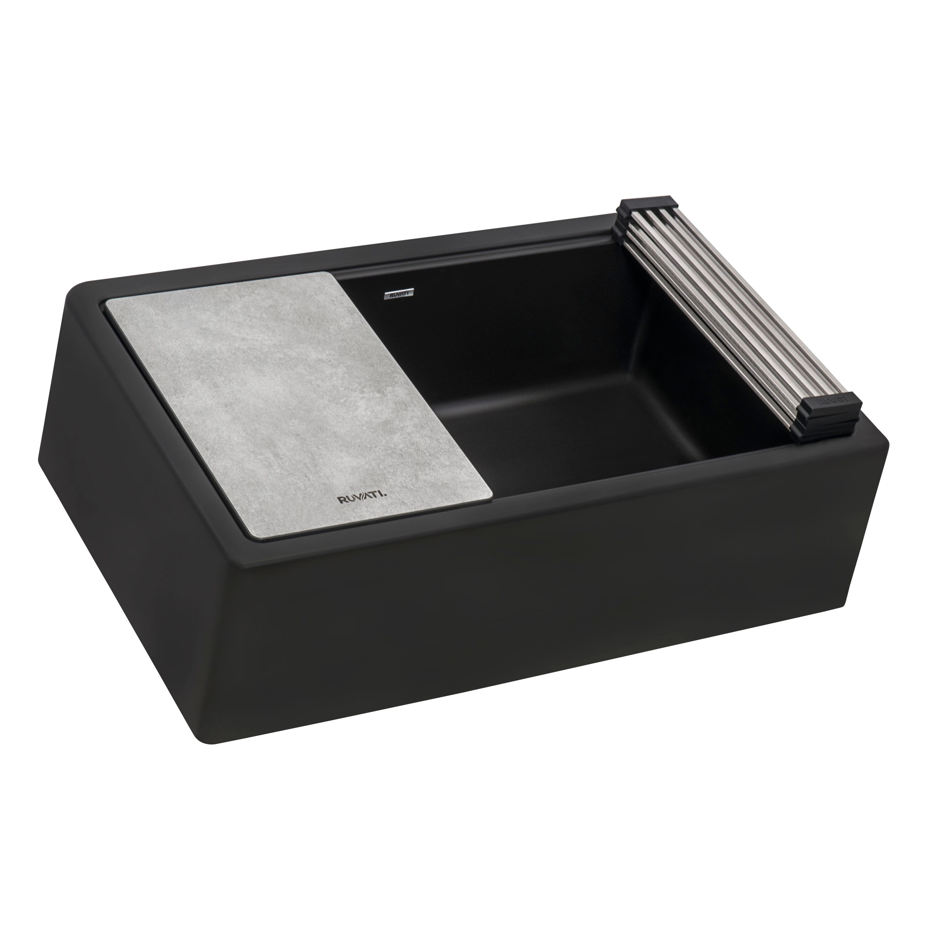 Midnight Black Granite Farmhouse Workstation Sink with Accessories