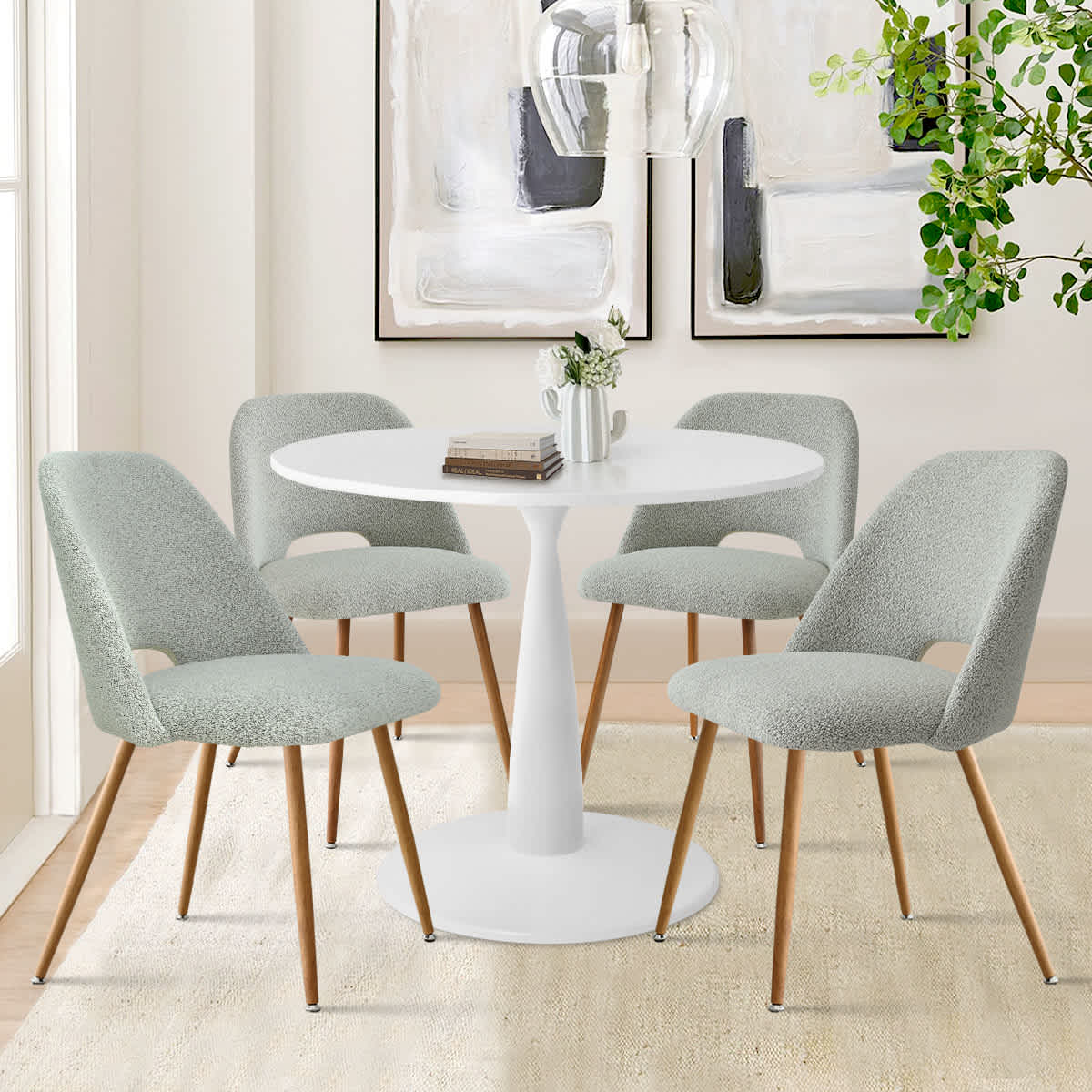 Maison Boucle 5 Piece Modern Dining Table Set 35 Inch Round Pedestal ...