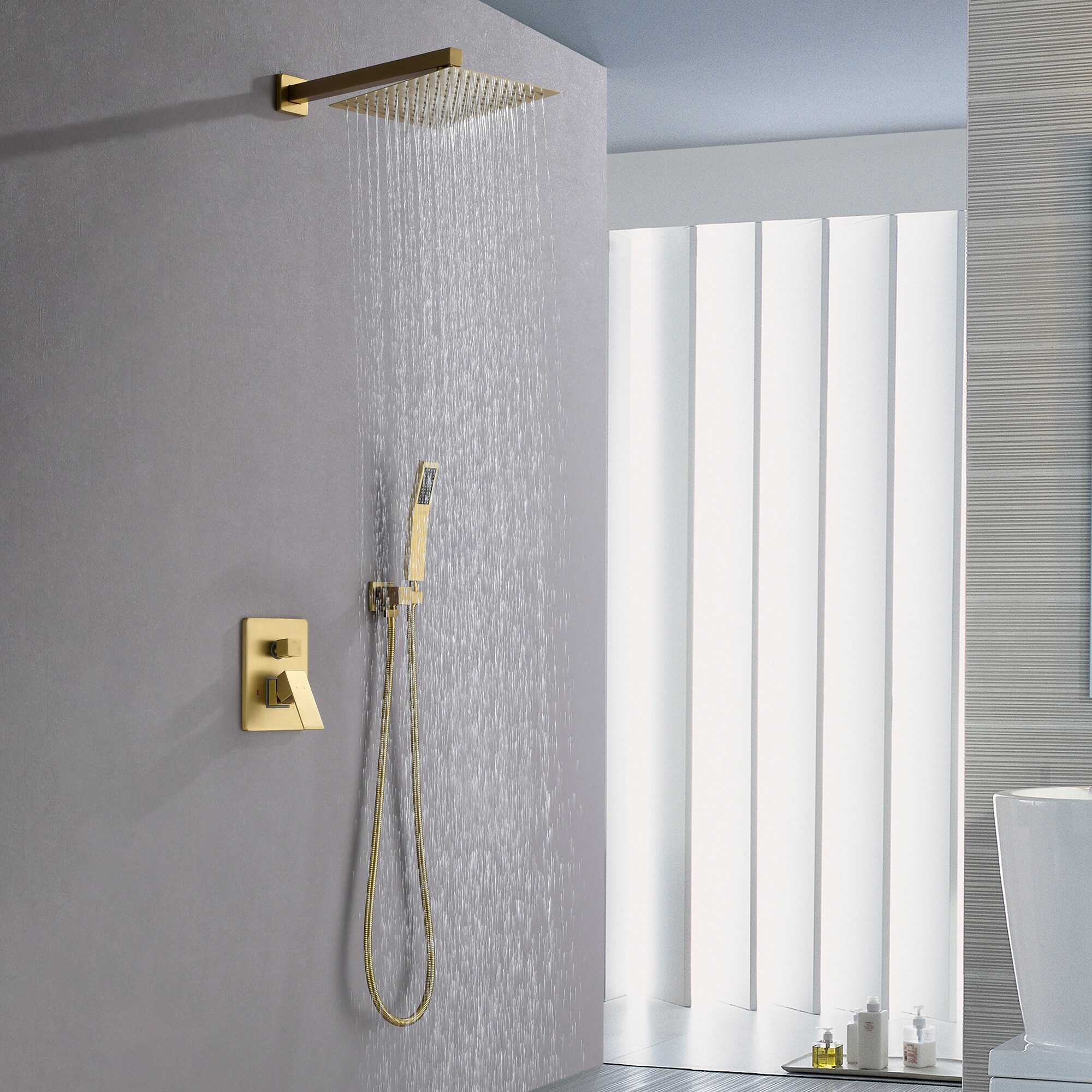 Casainc Gold Dual Head Waterfall Built-in Shower Faucet System Valve 