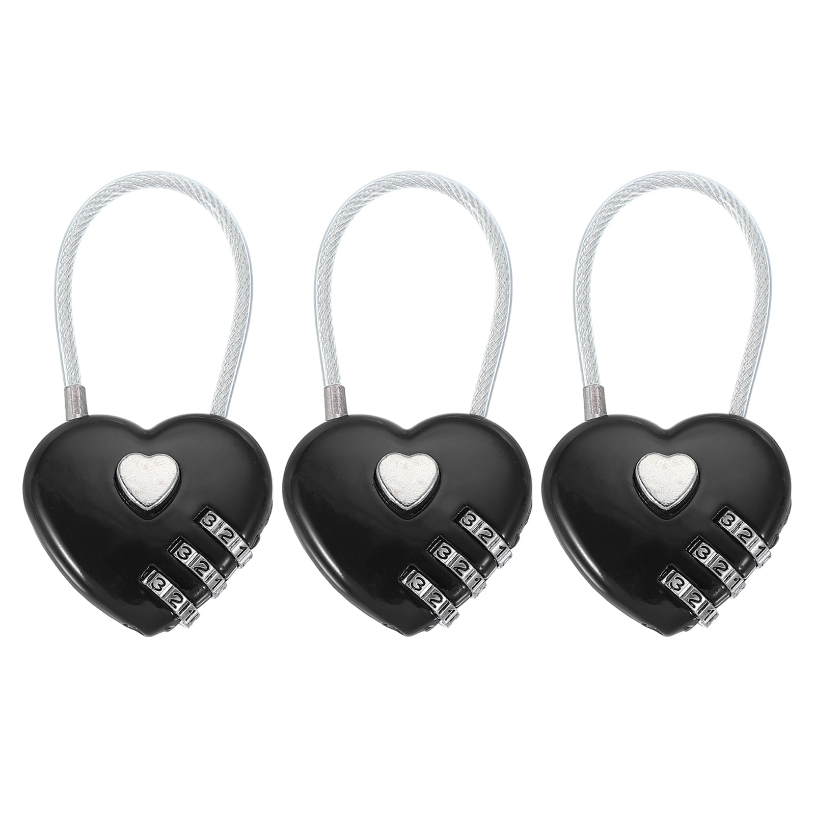 Unique Bargains Heart Padlock 3 Digit Combination Lock Heart Shape Mini Code Locks for Jewelry Storage Box Valentine Gift Travel Bags Gym Outdoor Combo Lock Black 3pcs