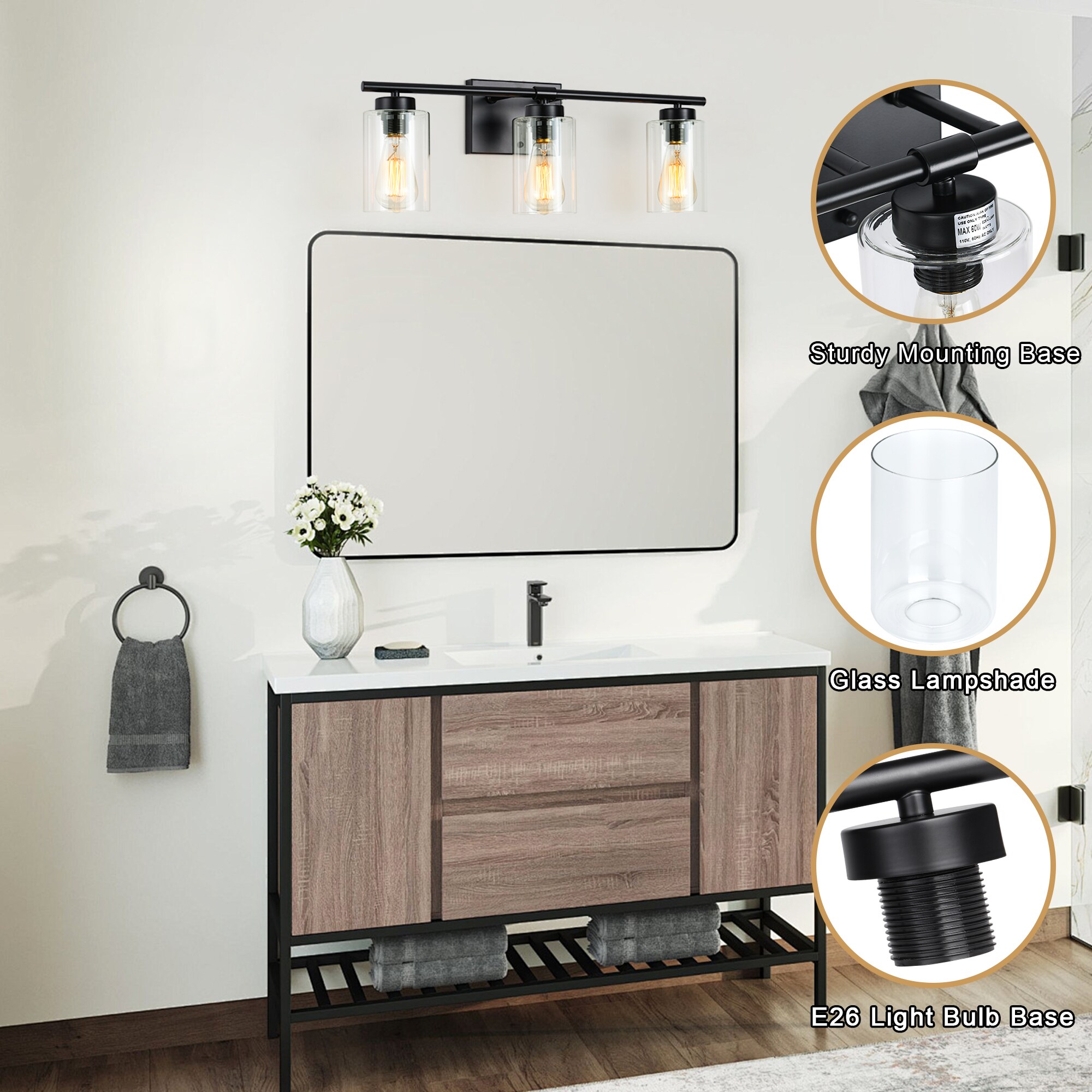 Zjvaive 22.83-in 3-Light Matte Black Transitional Bathroom Vanity