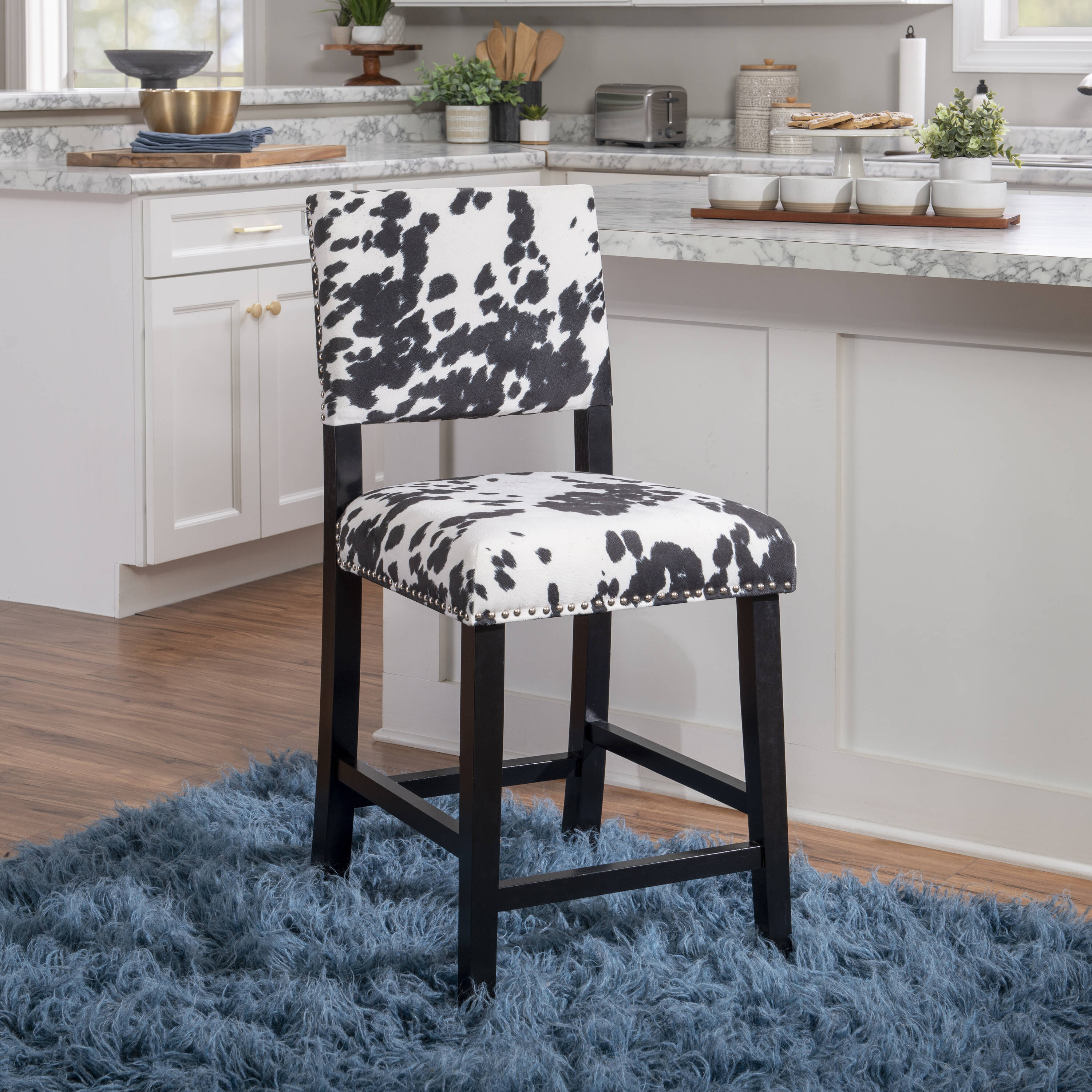 Clayton 24" Black Leather and Wood Swivel Counter Stool