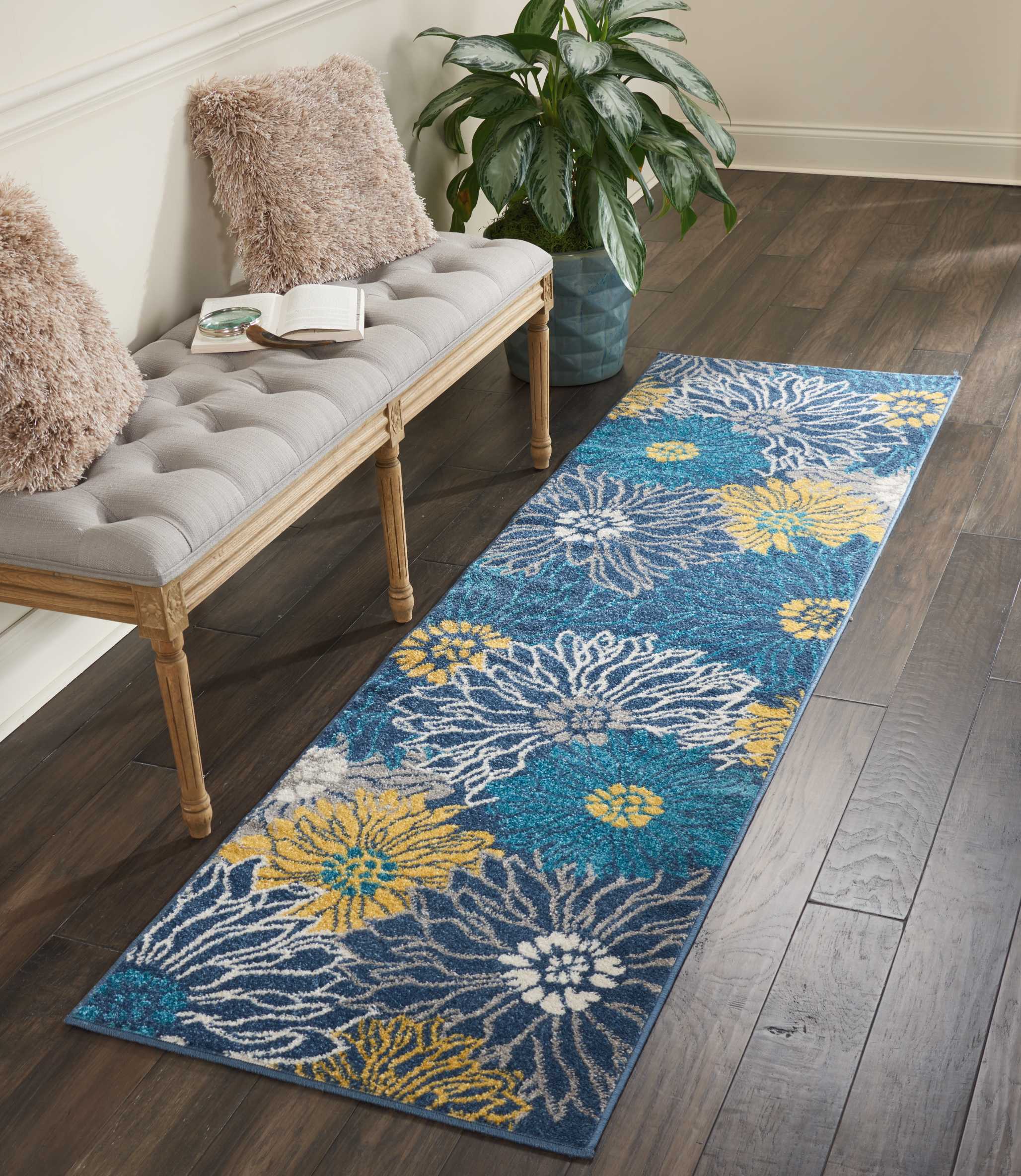 Nourison 99446403117 Passion 2 x 7 (ft) Polypropylene Blue Rectangular Indoor Abstract Area rug