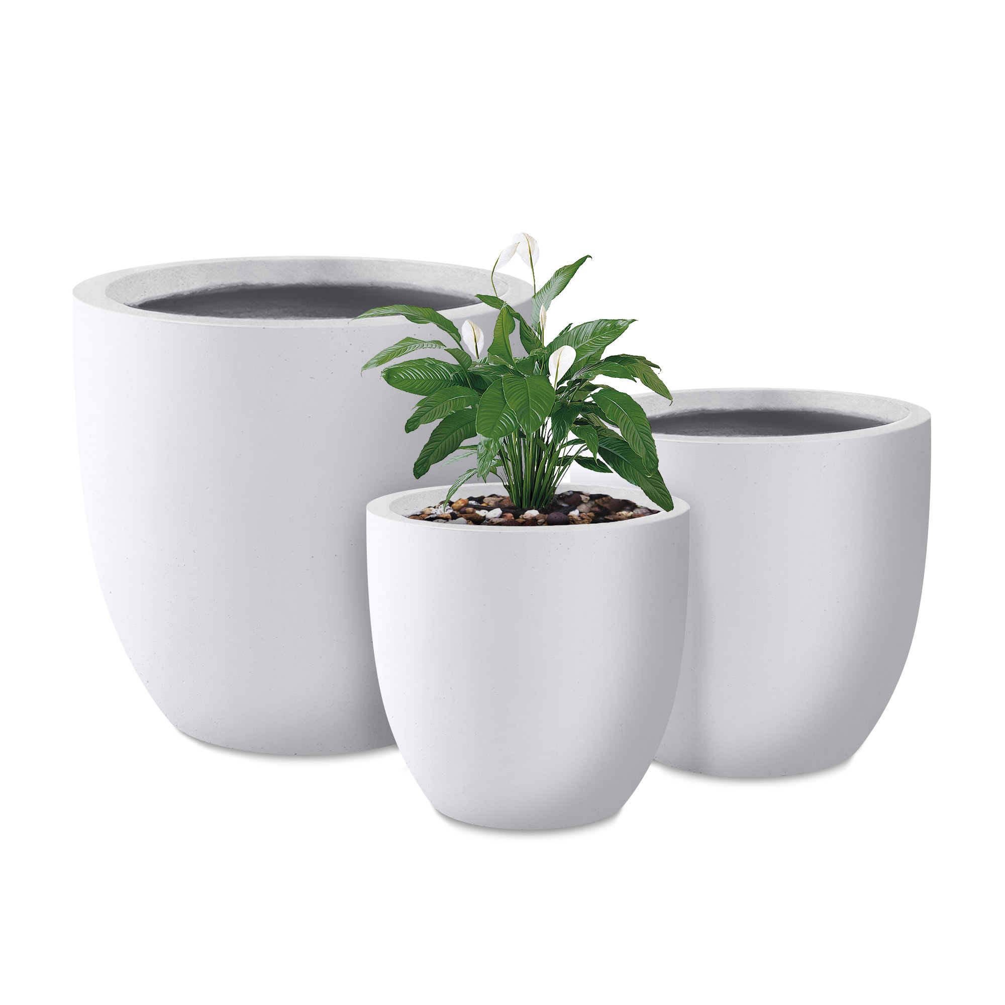 PLANTARA PA152S3-8011 3 -Pack Round 18.5-in W x 18.5-in H x White Fiberglass Contemporary/Modern Indoor/Outdoor Planter