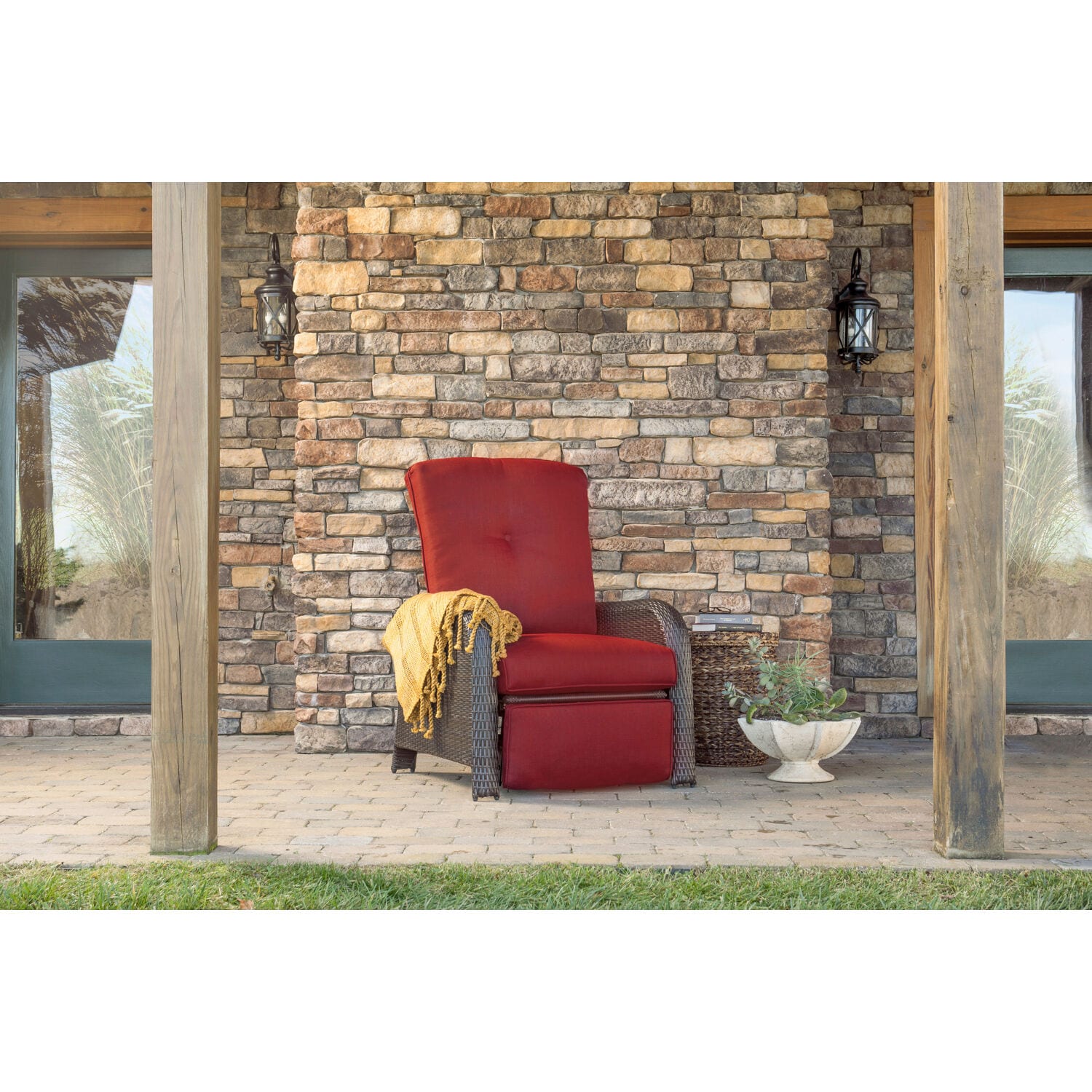 Strathmere Crimson Red Wicker and Steel Outdoor Recliner